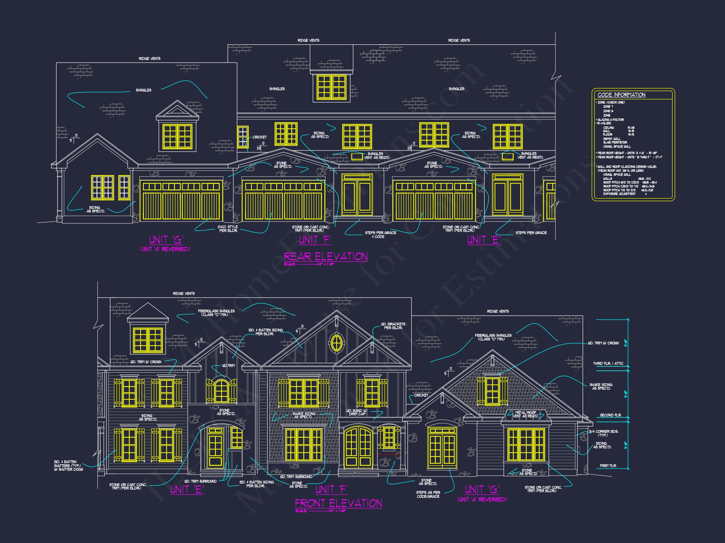 7-Unit Townhome Floor Plan with Vaulted Ceilings and CAD Designs