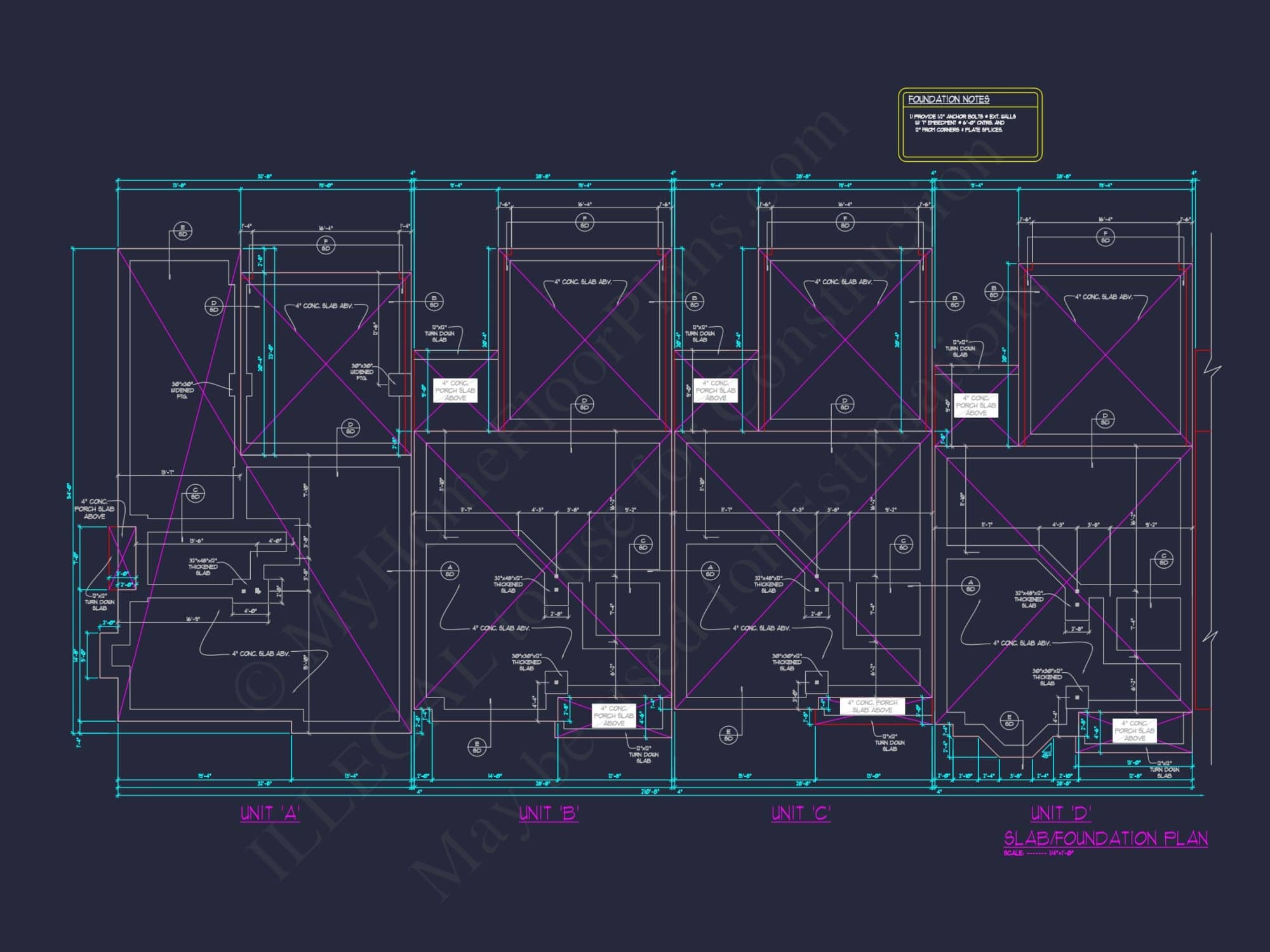 7-Unit Townhome Floor Plan with Vaulted Ceilings and CAD Designs