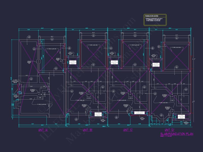 7-Unit Townhome Floor Plan with Vaulted Ceilings and CAD Designs