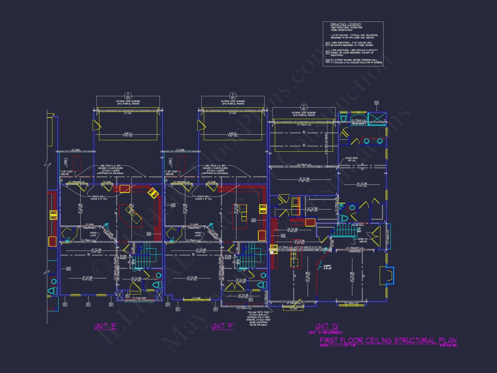 7-Unit Townhome Floor Plan with Vaulted Ceilings and CAD Designs