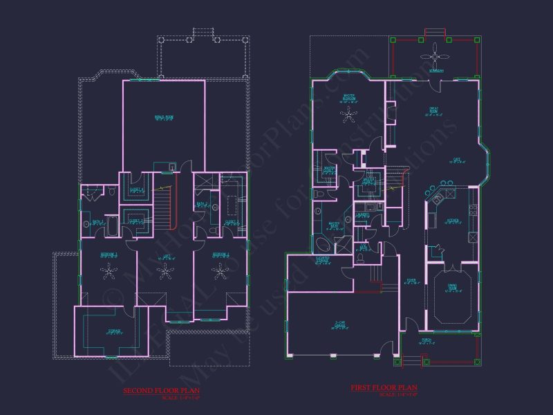 Beautiful 2-Story Home Floor Plan with Vaulted Ceilings & CAD Blueprints