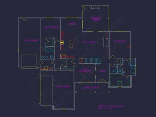Traditional Home Plan with Open Floor Layout, 4 Bedrooms & CAD Blueprints