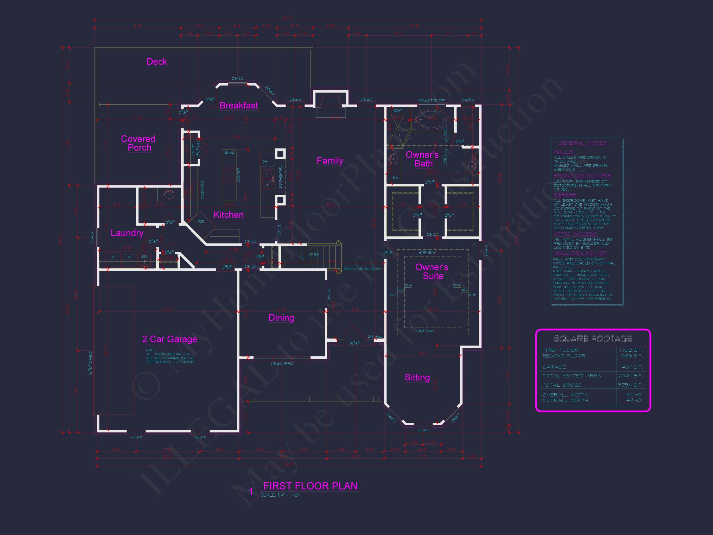 54' x 44' Traditional House Plan with Brick Exterior & Bonus Spaces