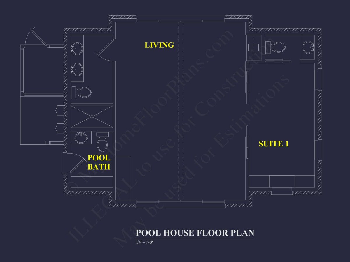 Charming Pool House Plan with Vaulted Ceilings & CAD Blueprints
