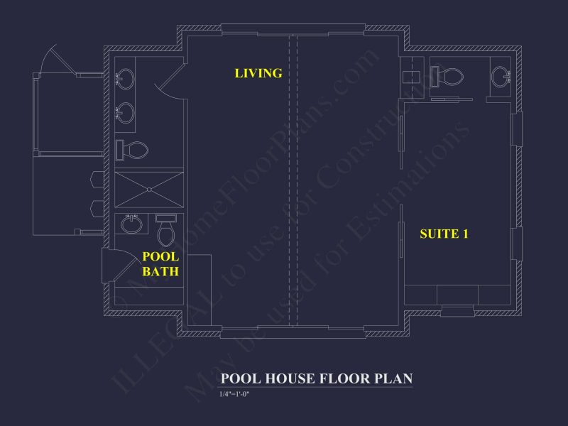 Charming Pool House Plan with Vaulted Ceilings & CAD Blueprints