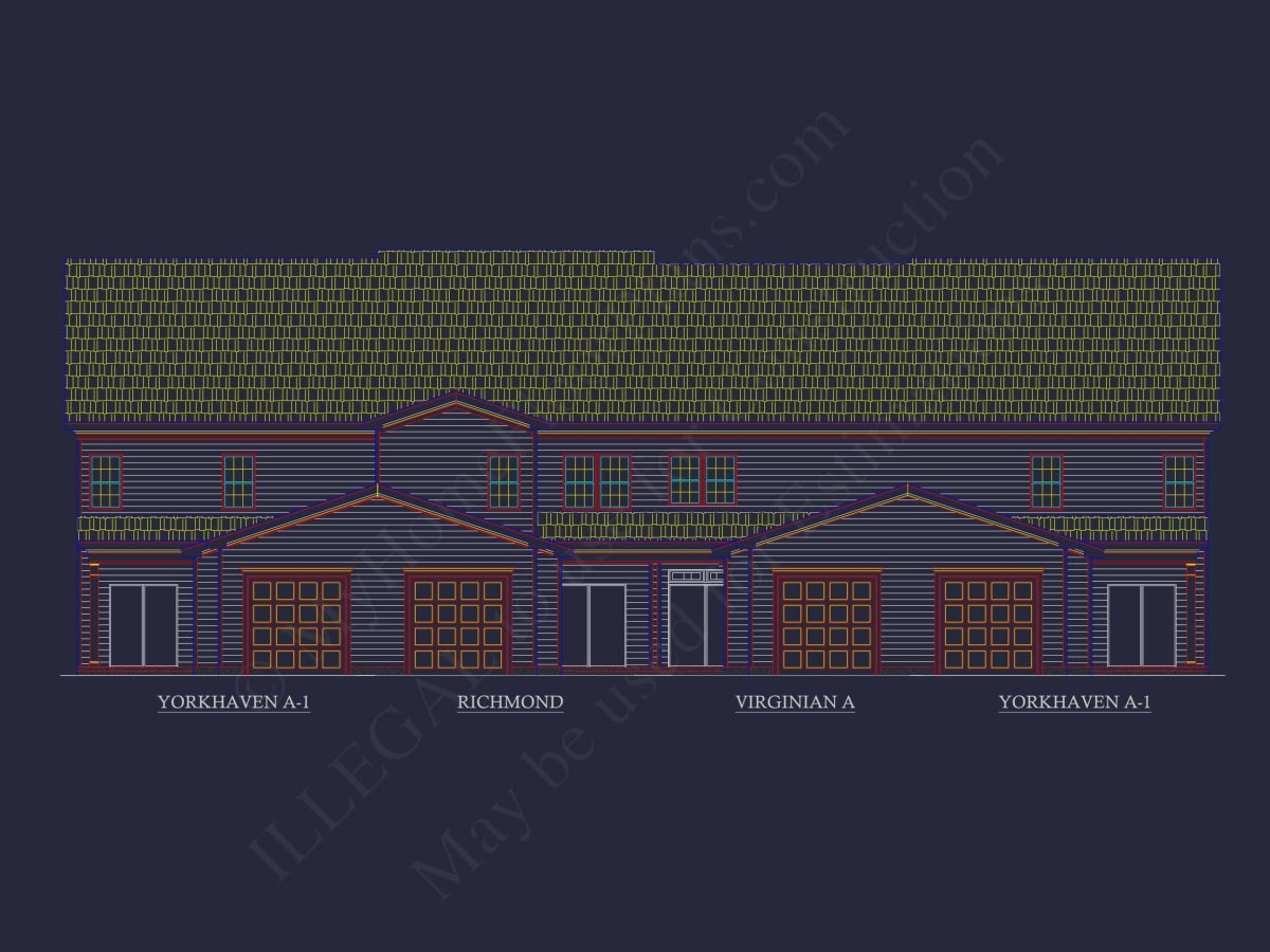 Colonial Revival Townhome with 2 Stories and CAD Blueprint