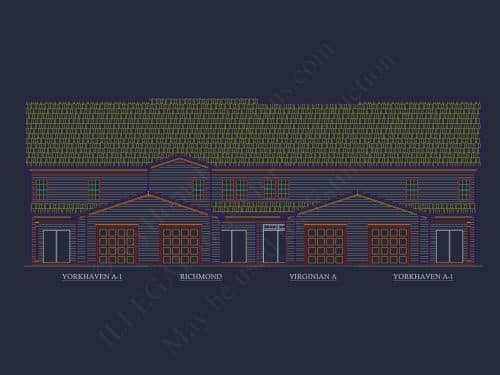 Colonial Revival Townhome with 2 Stories and CAD Blueprint