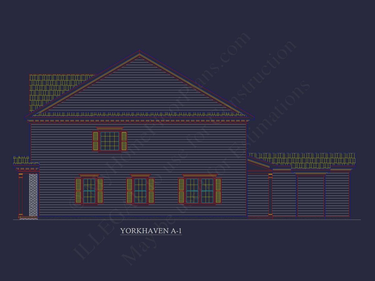 Colonial Revival Townhome with 2 Stories and CAD Blueprint