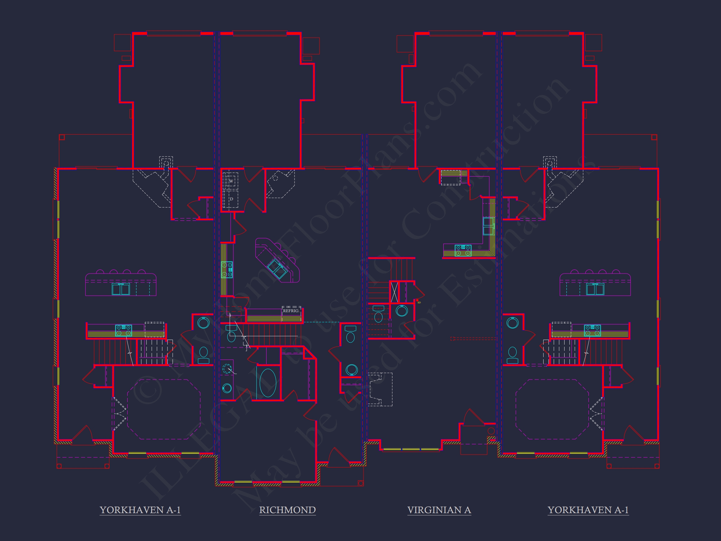 Colonial Revival Townhome with 2 Stories and CAD Blueprint