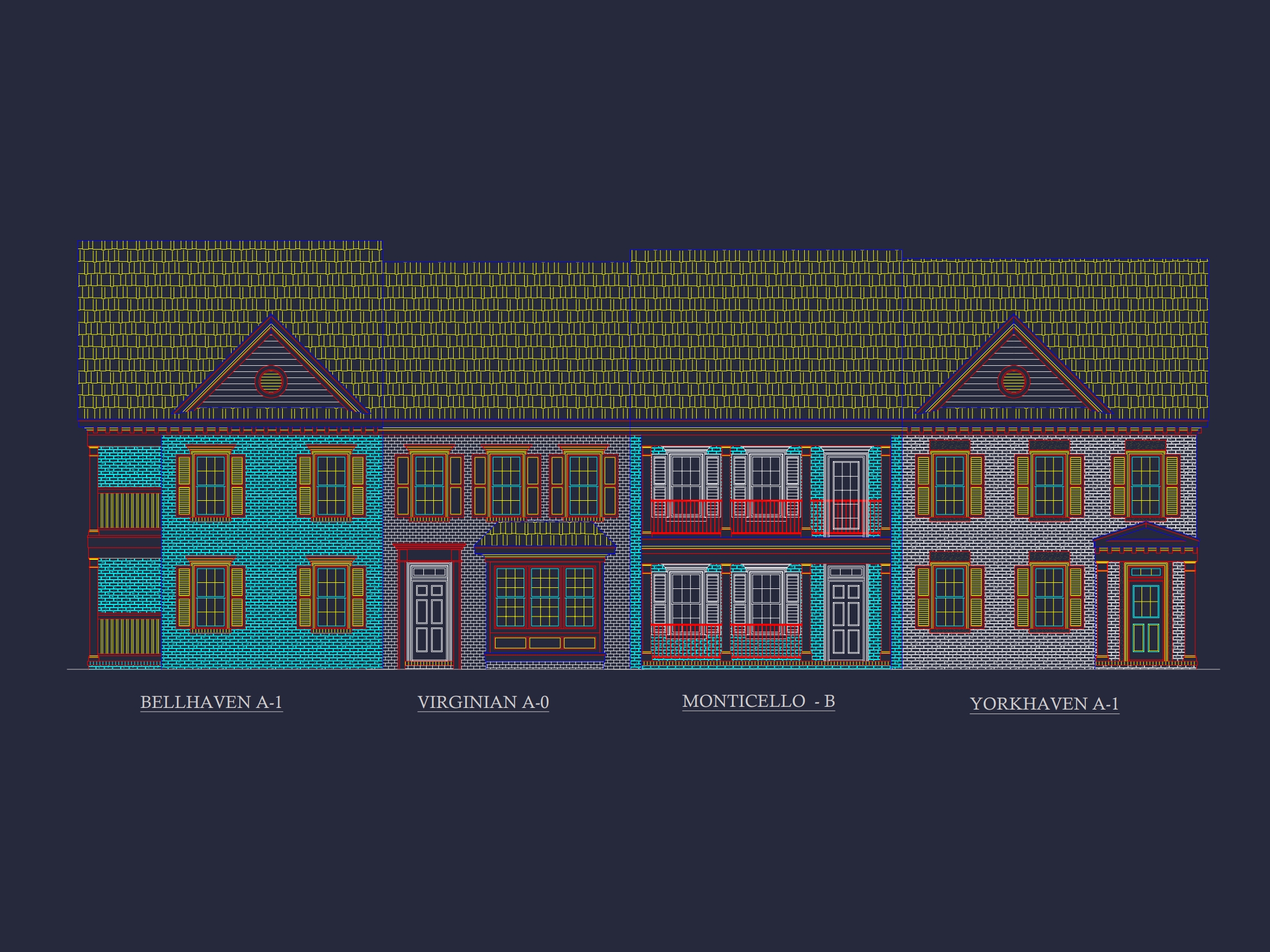 Colonial Revival Townhome: Detailed CAD Blueprint & Rear Garage