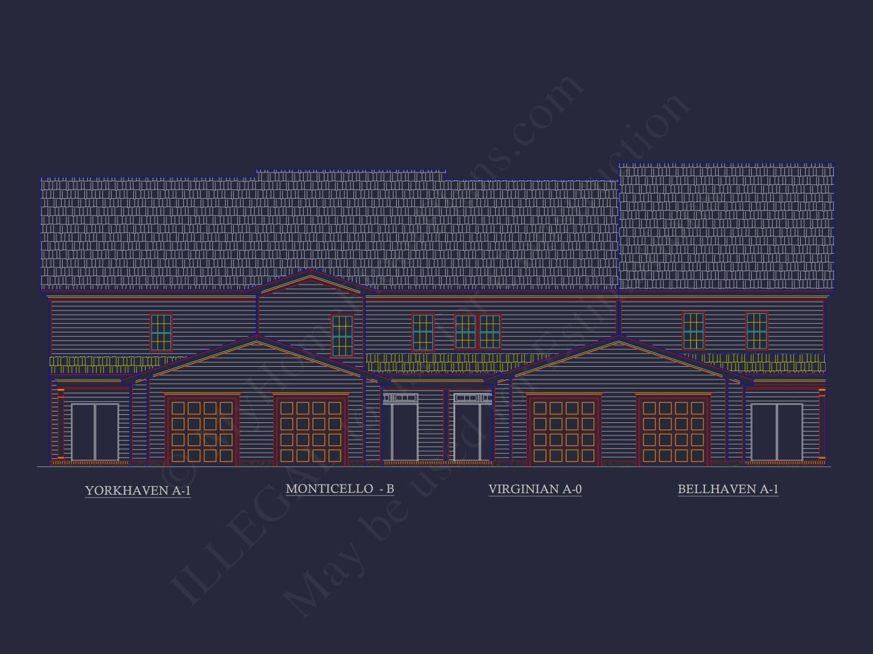 Colonial Revival Townhome: Detailed CAD Blueprint & Rear Garage