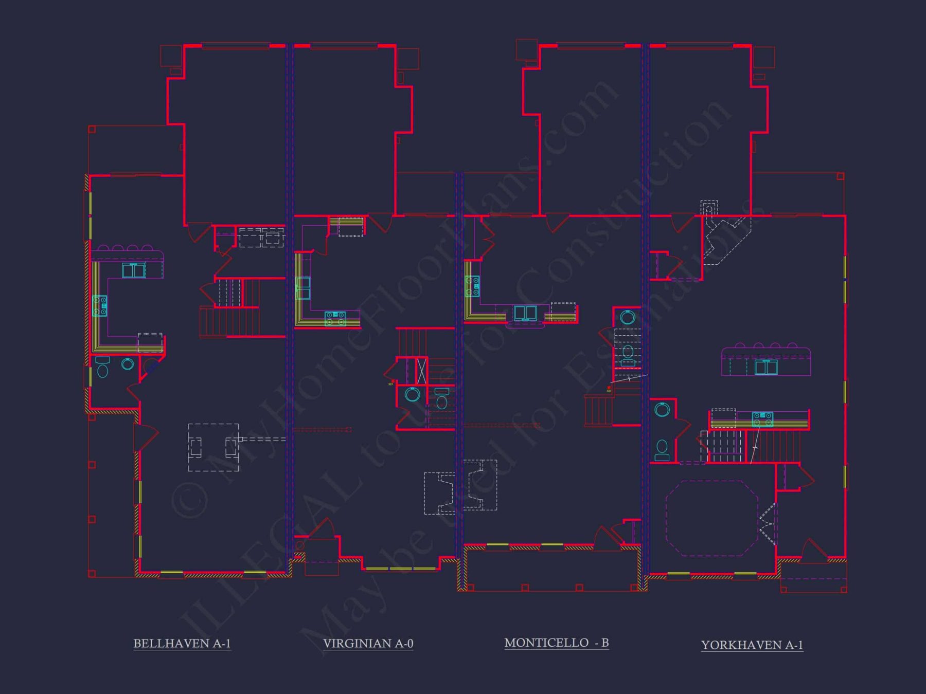 Colonial Revival Townhome: Detailed CAD Blueprint & Rear Garage
