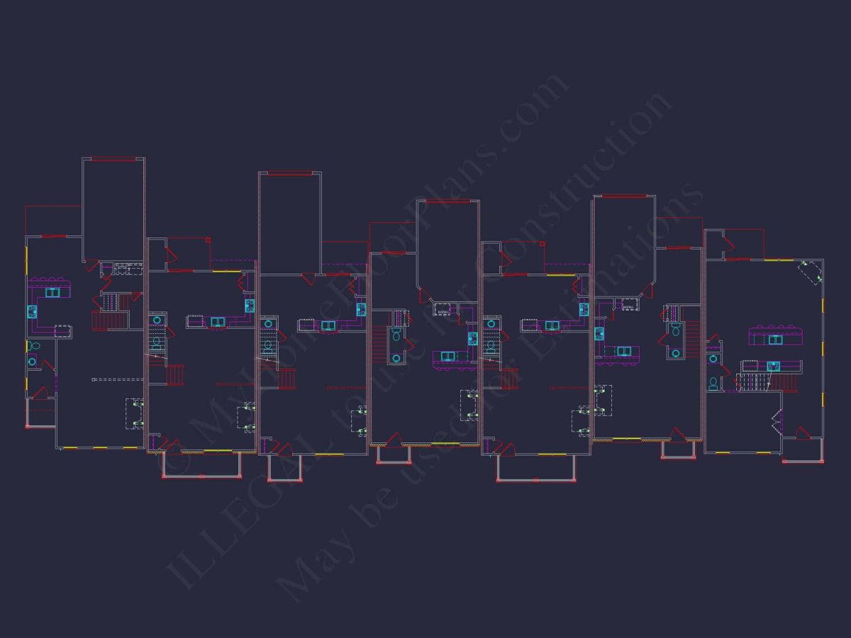 Traditional 7-Unit Townhome Floor Plan with Colonial Revival Design