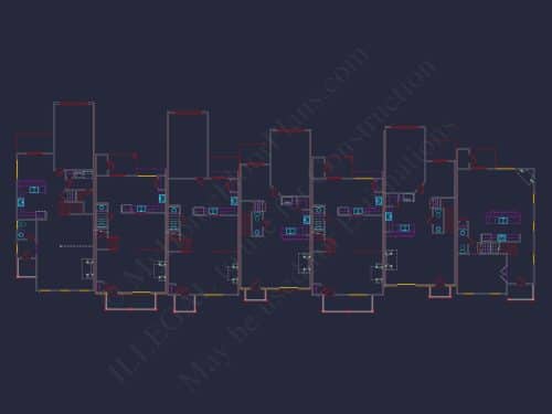 Traditional 7-Unit Townhome Floor Plan with Colonial Revival Design