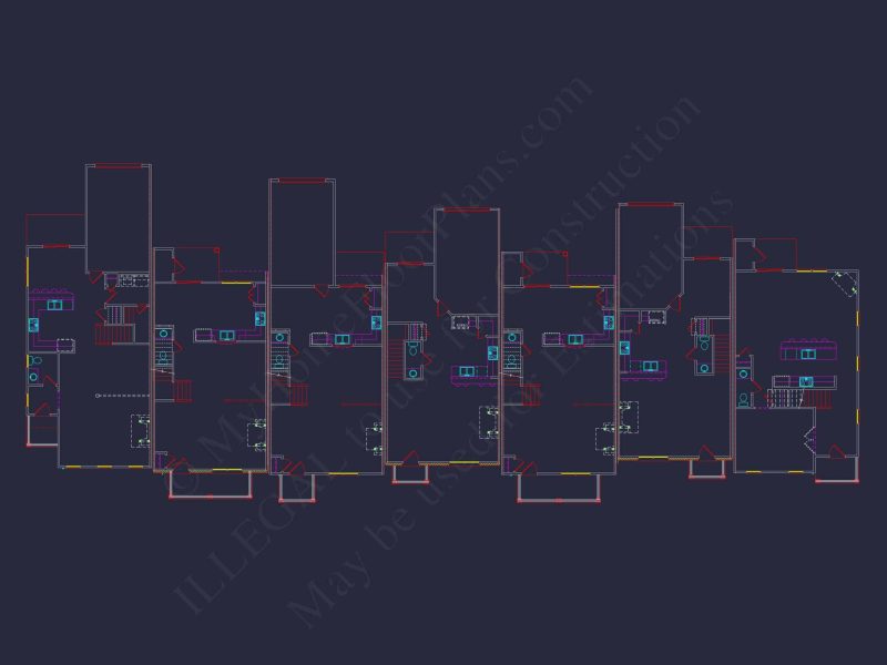 Traditional 7-Unit Townhome Floor Plan with Colonial Revival Design