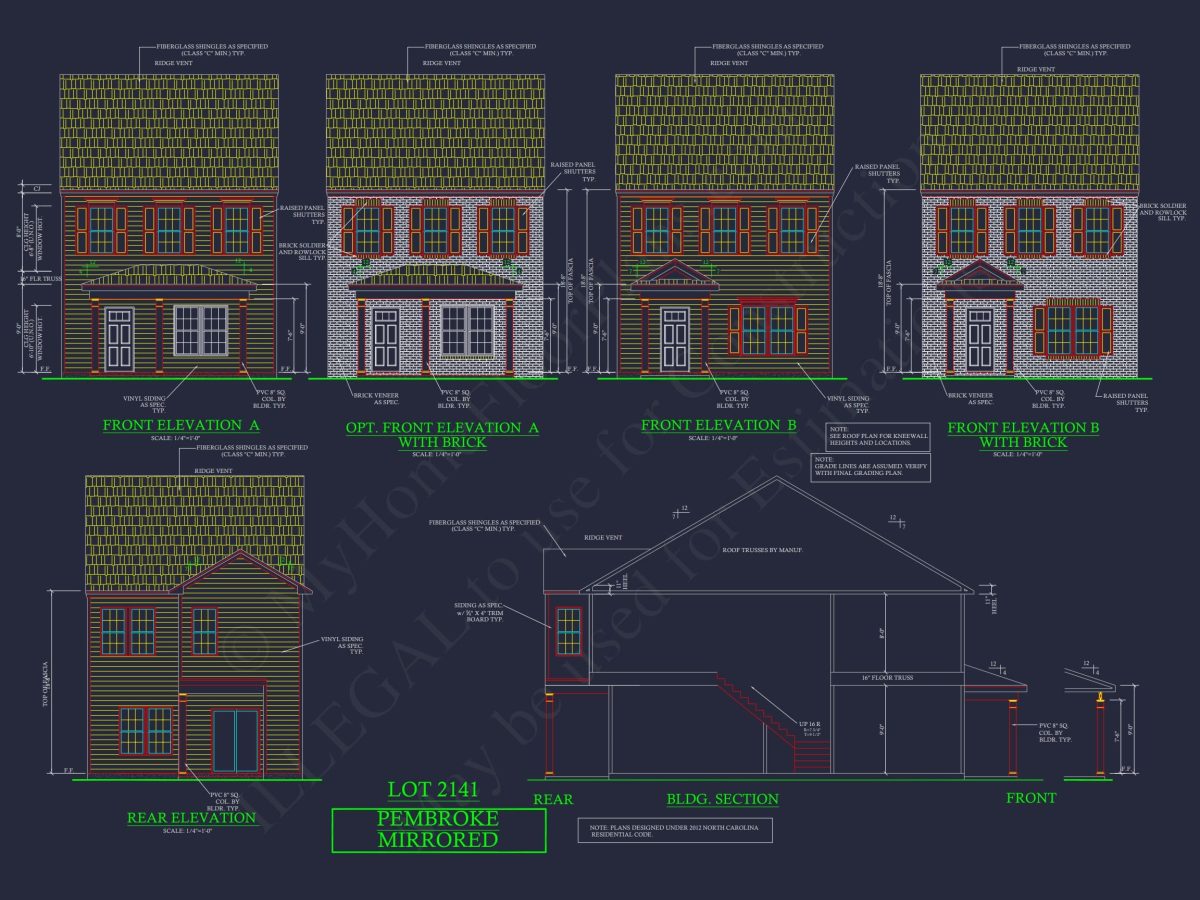 Traditional 7-Unit Townhome Floor Plan with Colonial Revival Design