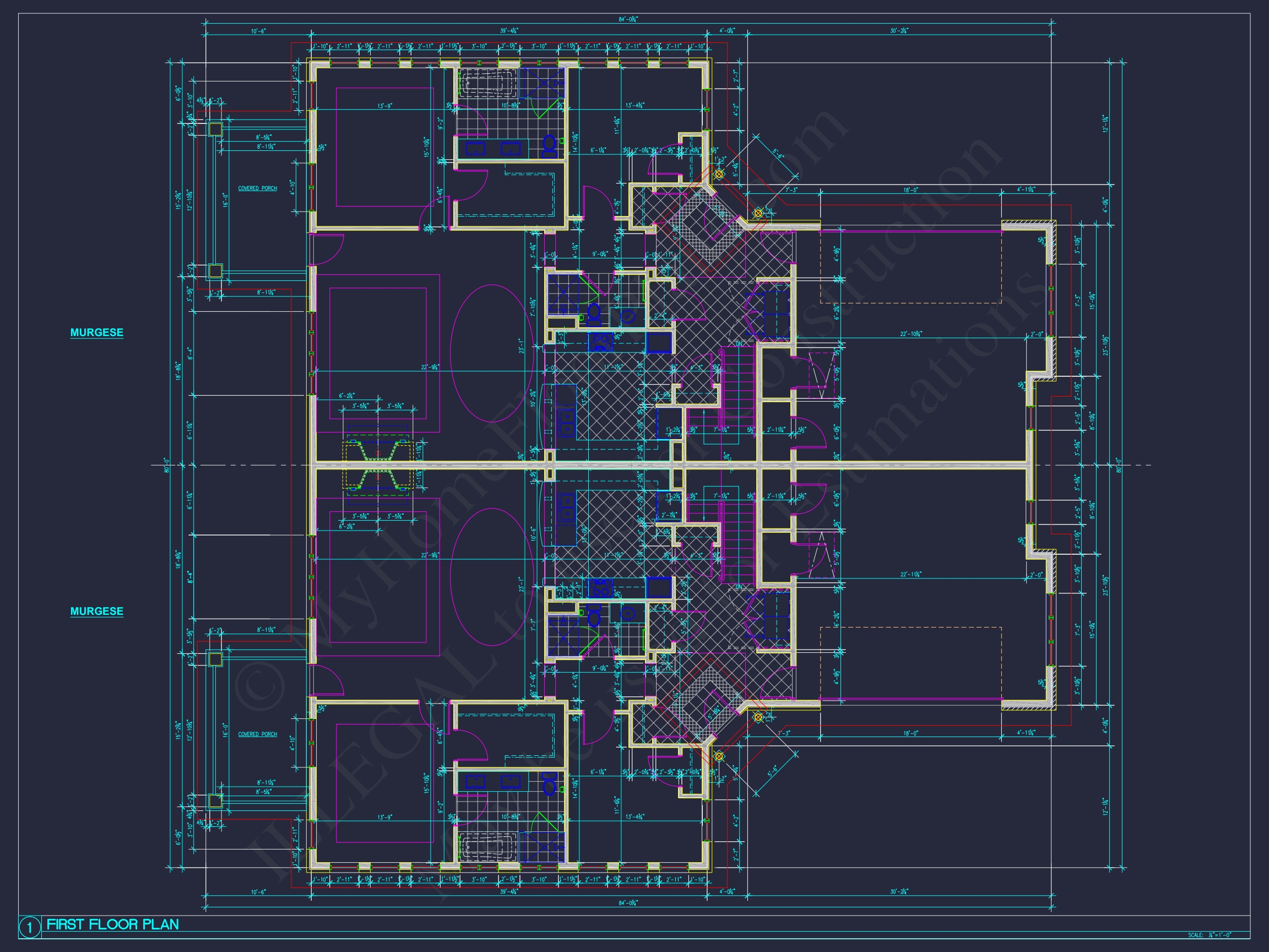 Traditional Duplex Home Plan with CAD Designs & Spacious Floor Layout