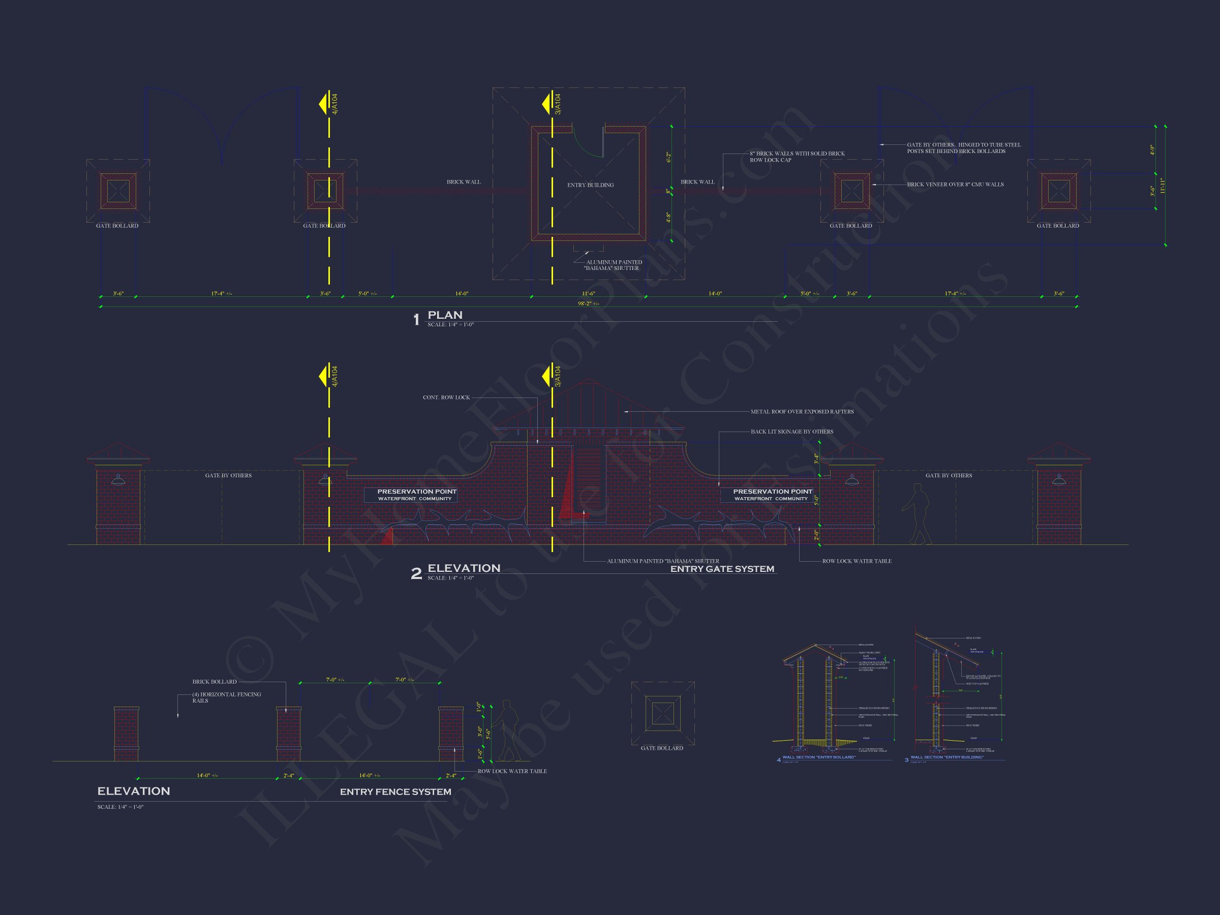 Custom Entry Gate Pavilion Plan with Courtyard & Brick Detailing