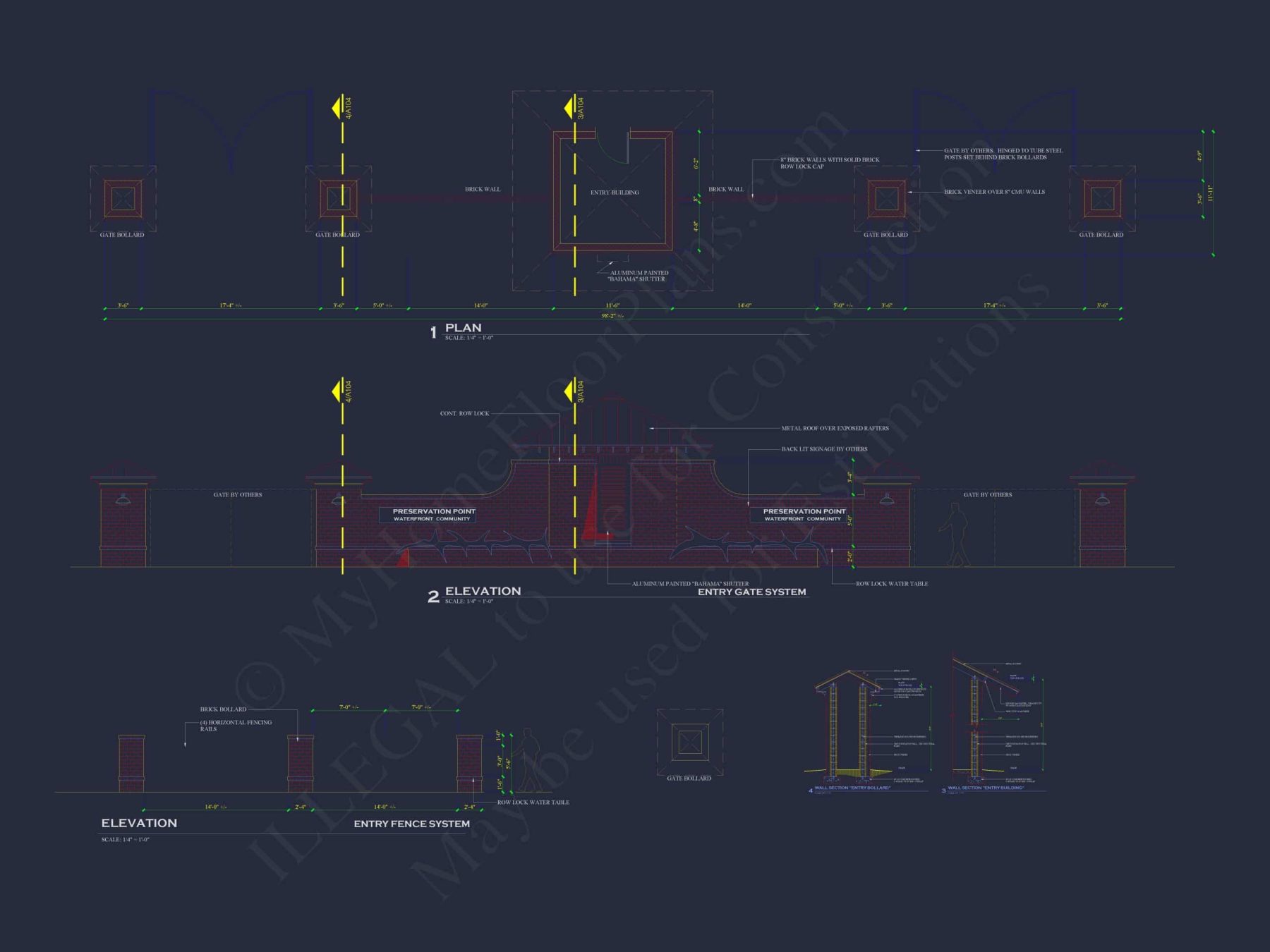 Custom Entry Gate Pavilion Plan with Courtyard & Brick Detailing