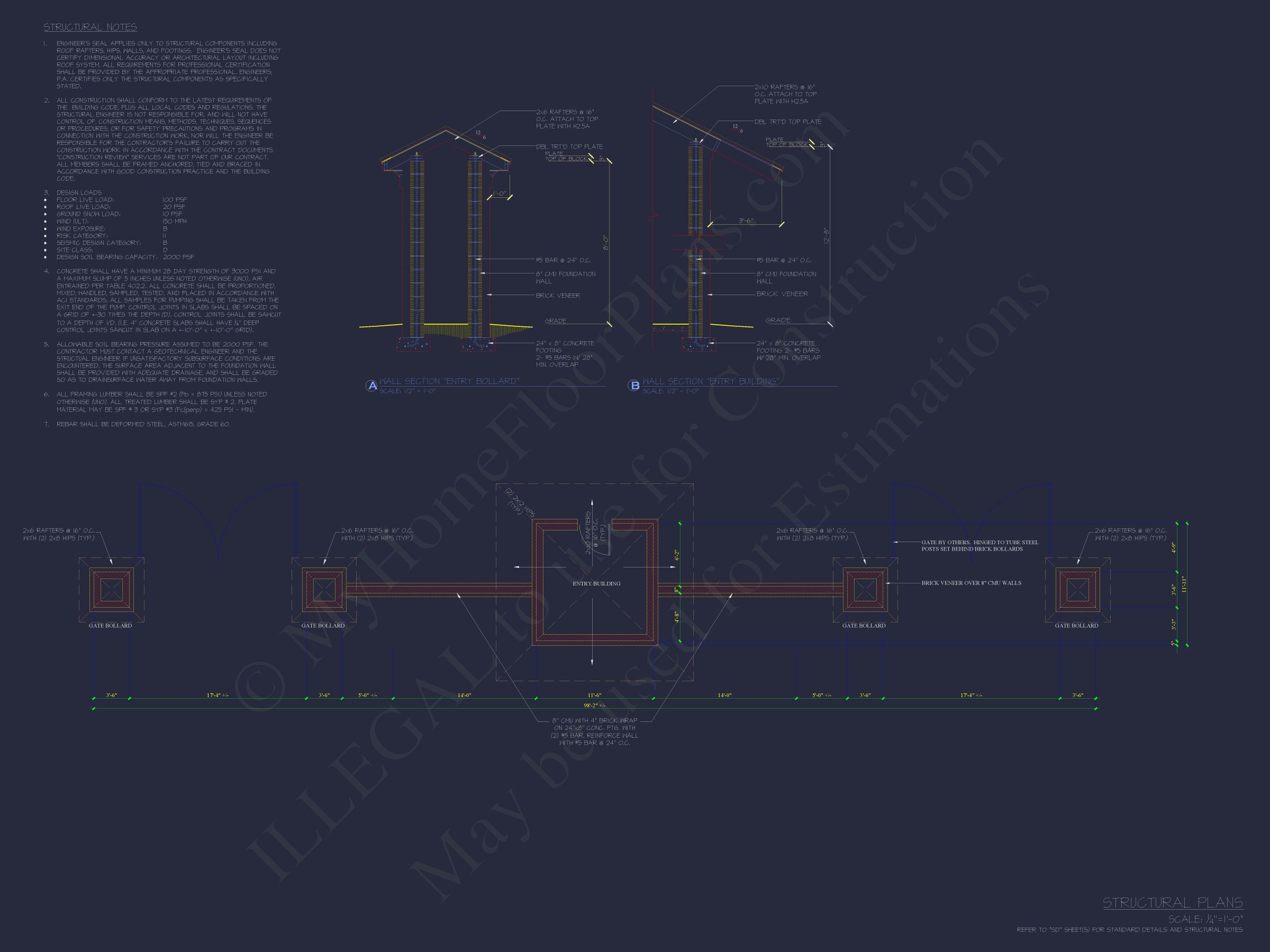 Custom Entry Gate Pavilion Plan with Courtyard & Brick Detailing