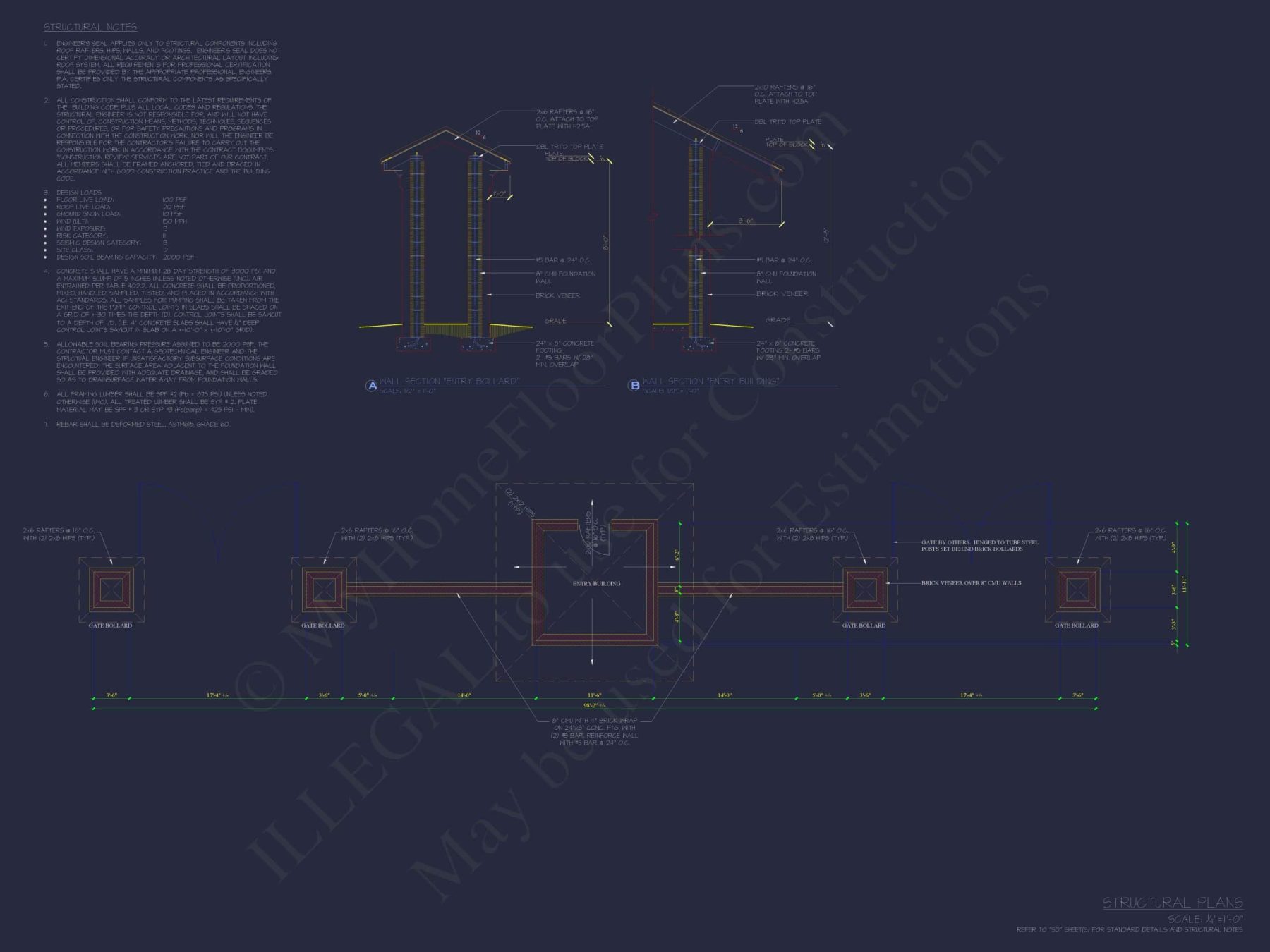 Custom Entry Gate Pavilion Plan with Courtyard & Brick Detailing