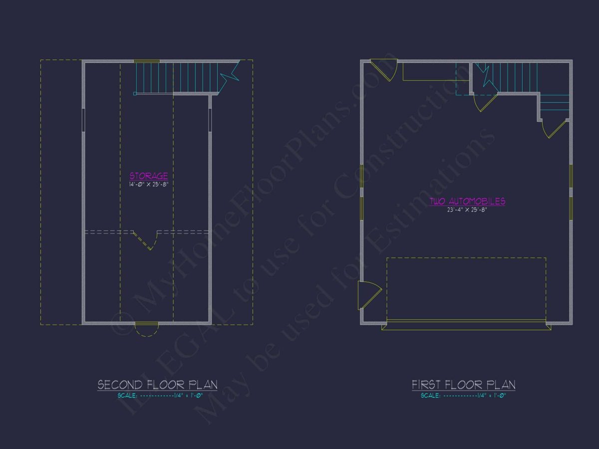24x30 Garage Floor Plan with Attic and CAD Blueprint Designs