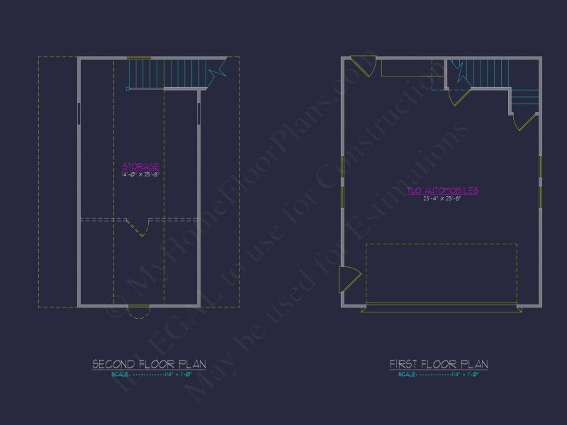 24x30 Garage Floor Plan with Attic and CAD Blueprint Designs