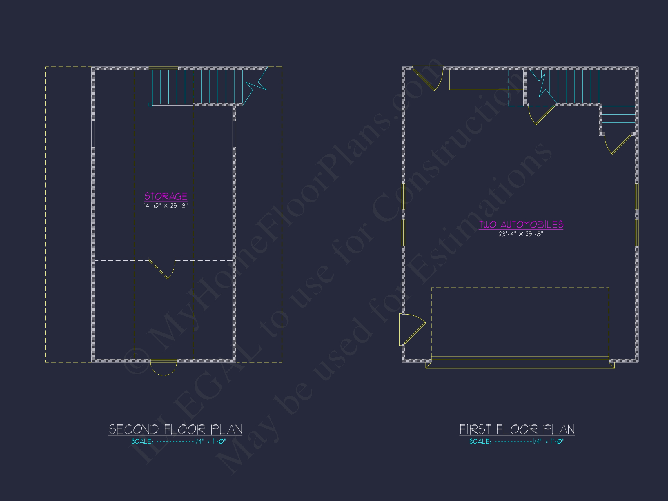 24x30 Garage Floor Plan with Attic and CAD Blueprint Designs