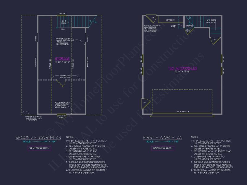 24x30 Garage Floor Plan with Attic and CAD Blueprint Designs