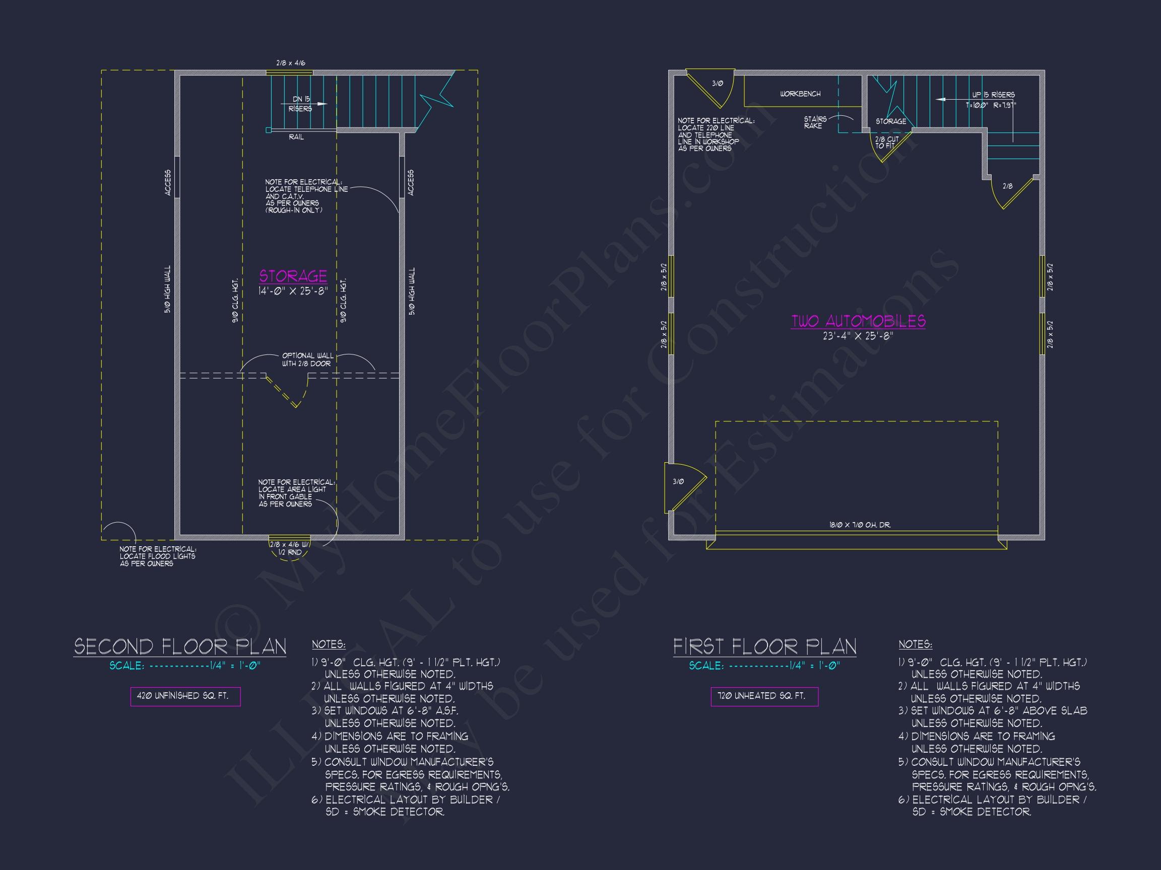 24x30 Garage Floor Plan with Attic and CAD Blueprint Designs