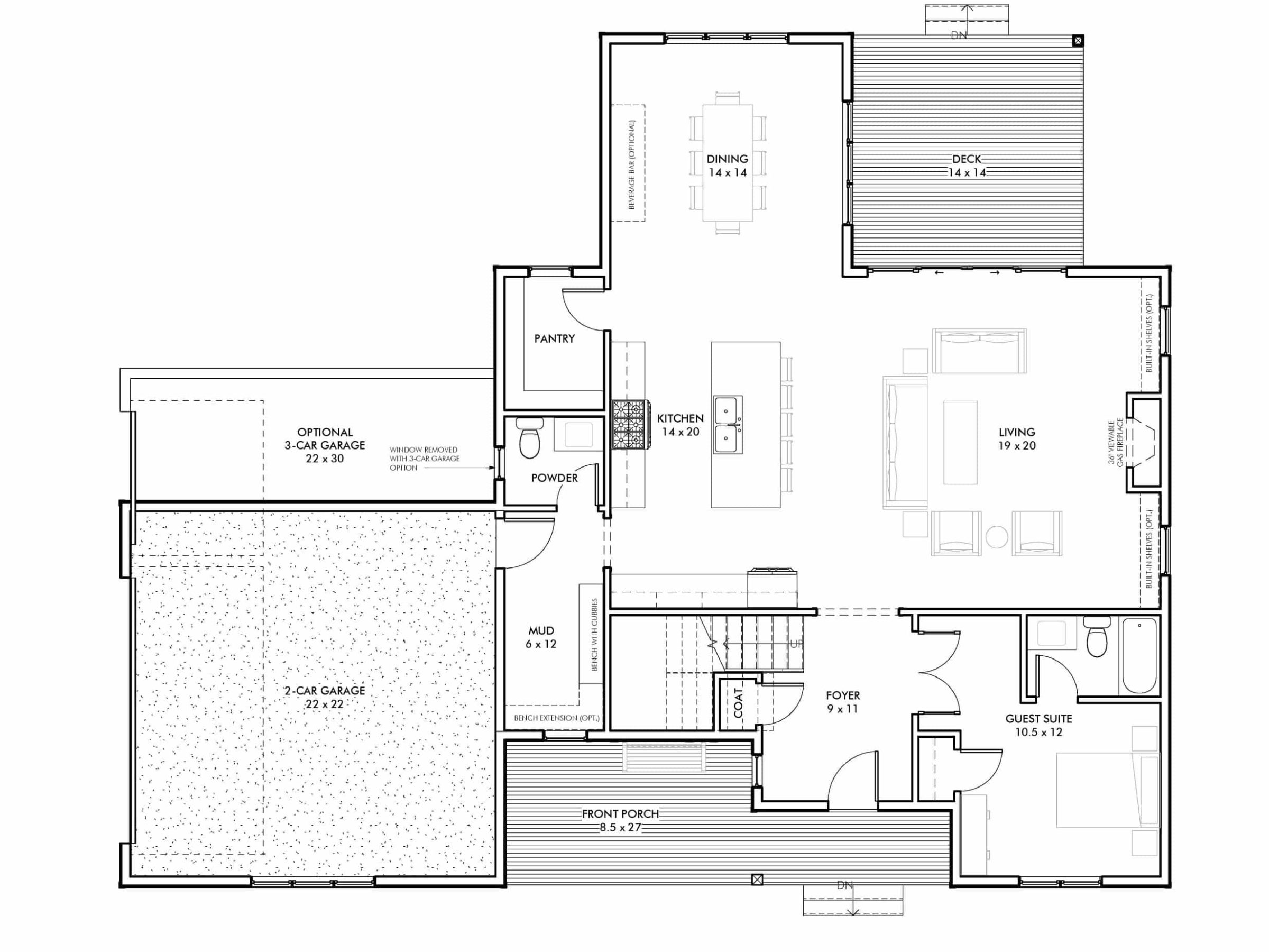 Traditional Craftsman Colonial Floor Plan with Covered Porch & CAD Blueprints