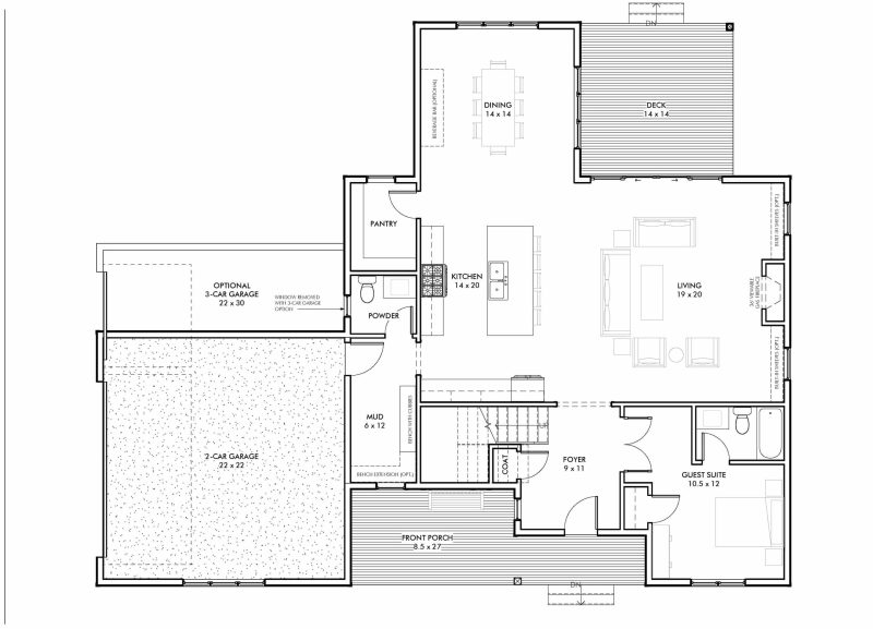 Traditional Craftsman Colonial Floor Plan with Covered Porch & CAD Blueprints
