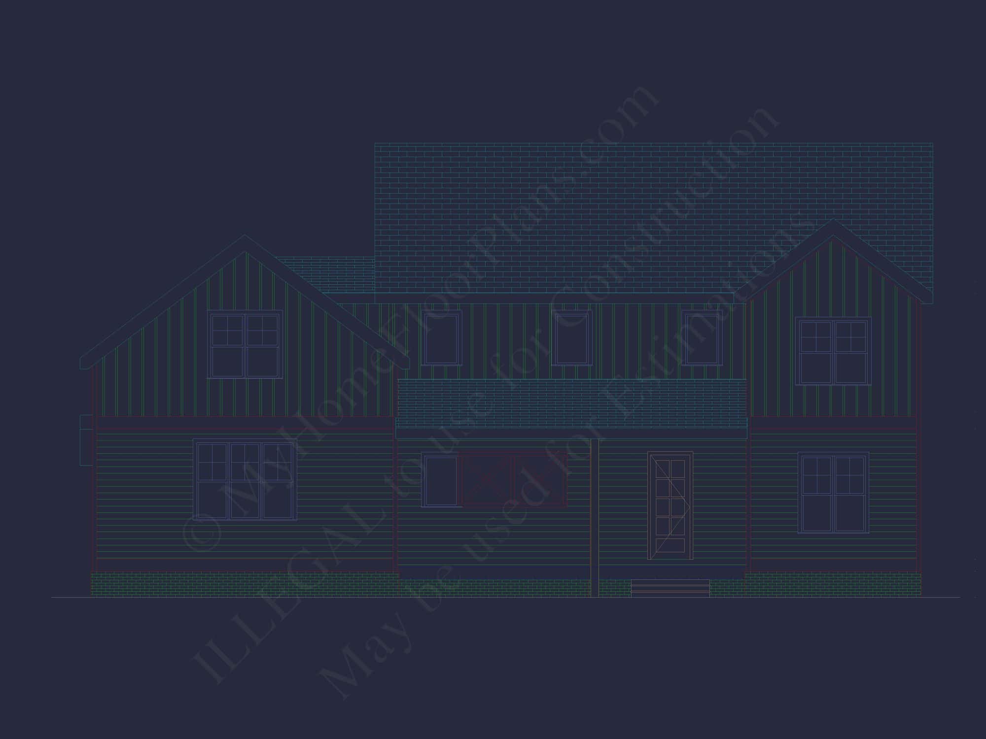 Traditional Craftsman Colonial Floor Plan with Covered Porch & CAD Blueprints