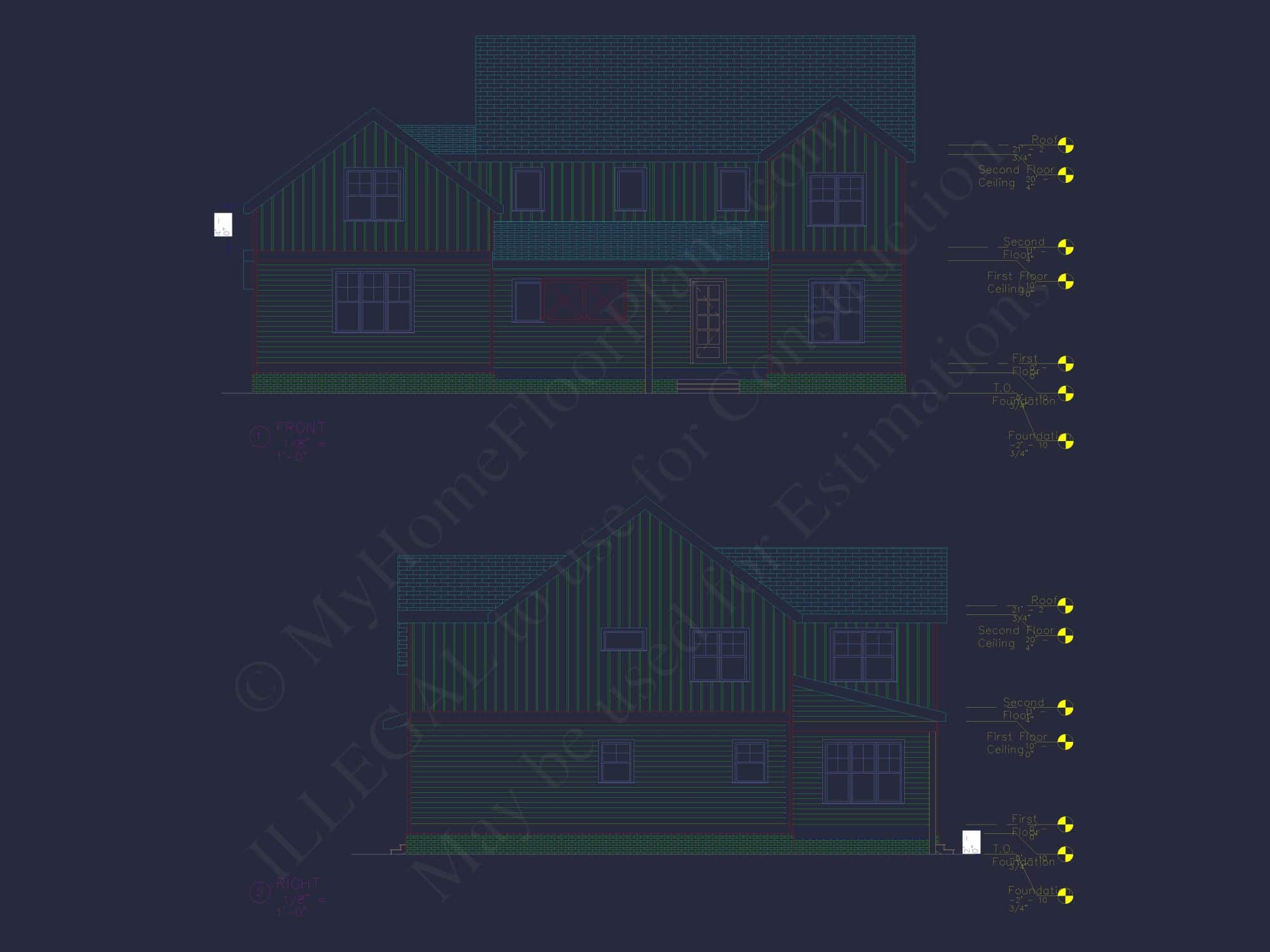 Traditional Craftsman Colonial Floor Plan with Covered Porch & CAD Blueprints