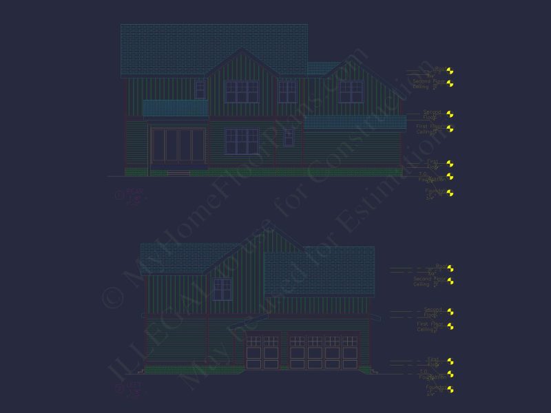 Traditional Craftsman Colonial Floor Plan with Covered Porch & CAD Blueprints