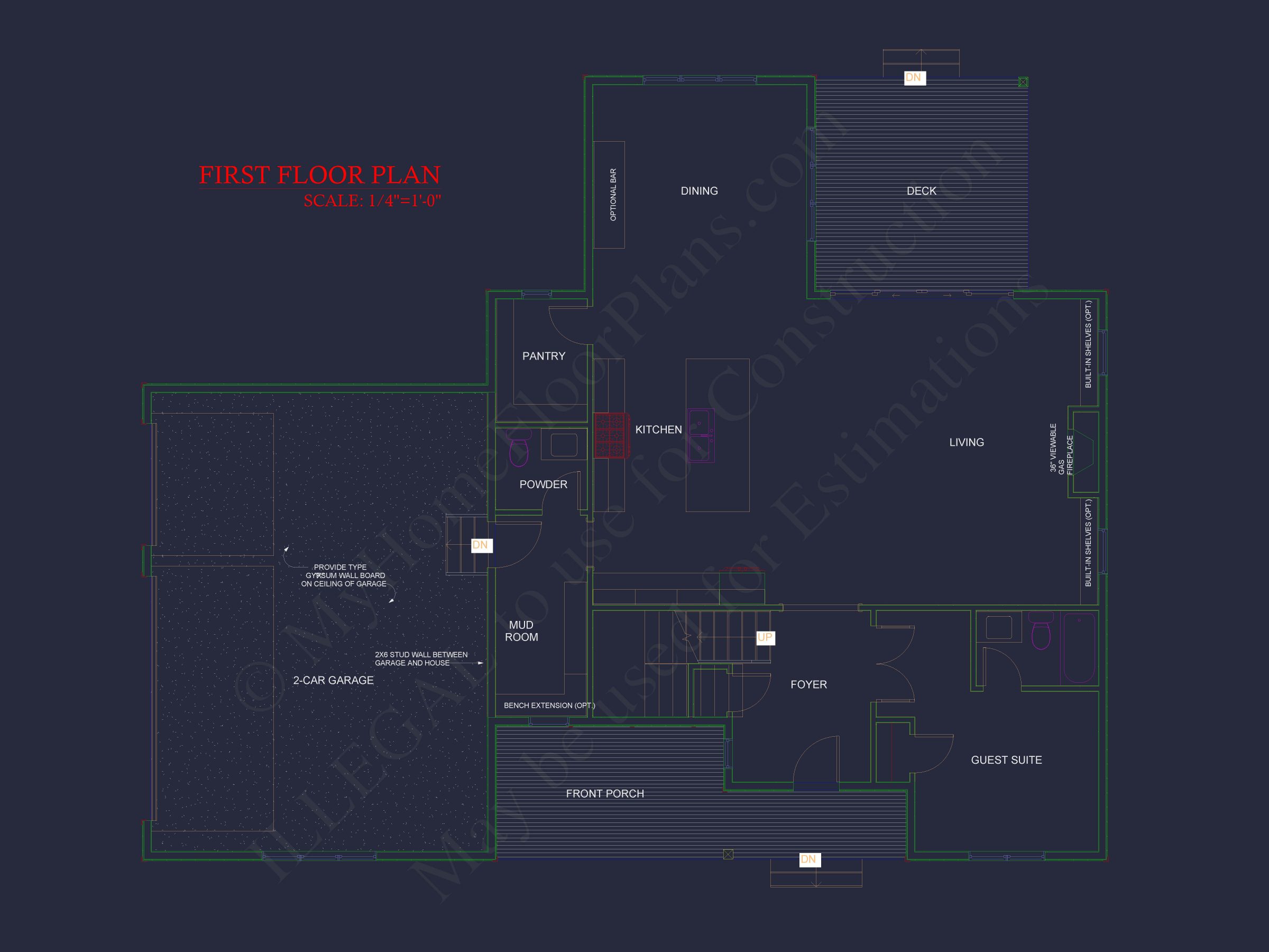 Traditional Craftsman Colonial Floor Plan with Covered Porch & CAD Blueprints