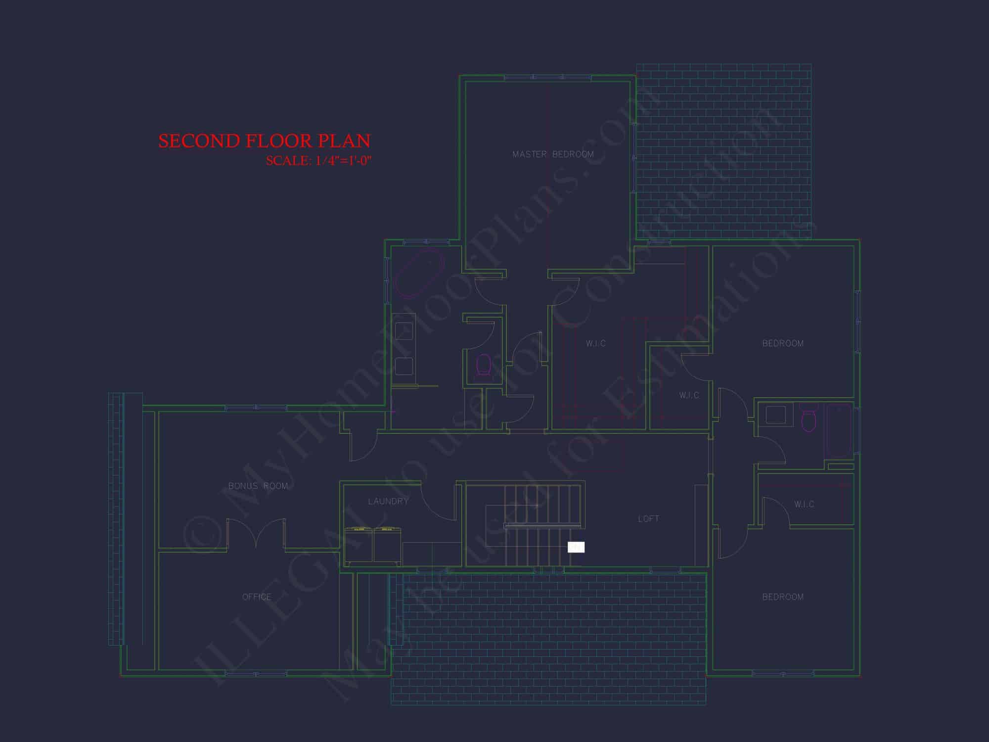 Traditional Craftsman Colonial Floor Plan with Covered Porch & CAD Blueprints
