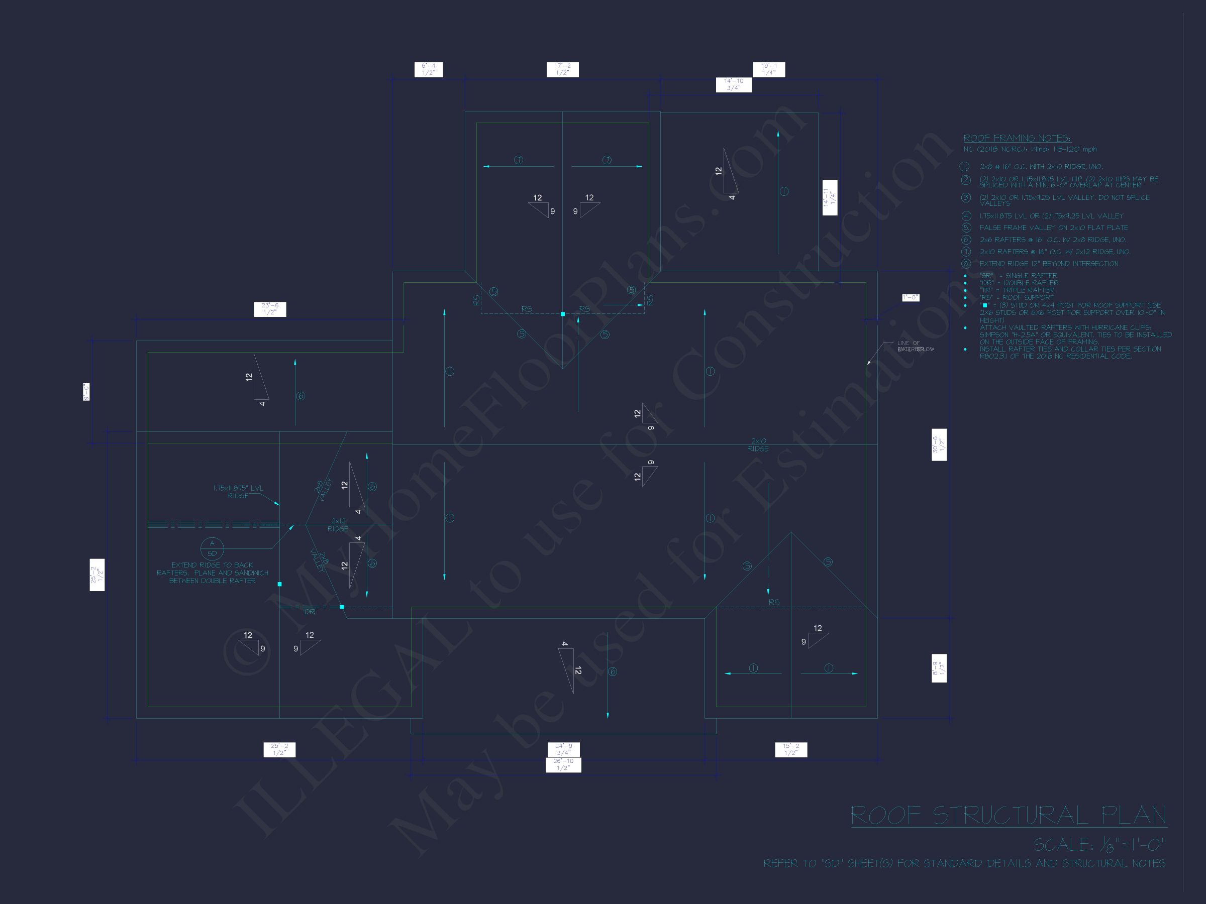 Traditional Craftsman Colonial Floor Plan with Covered Porch & CAD Blueprints