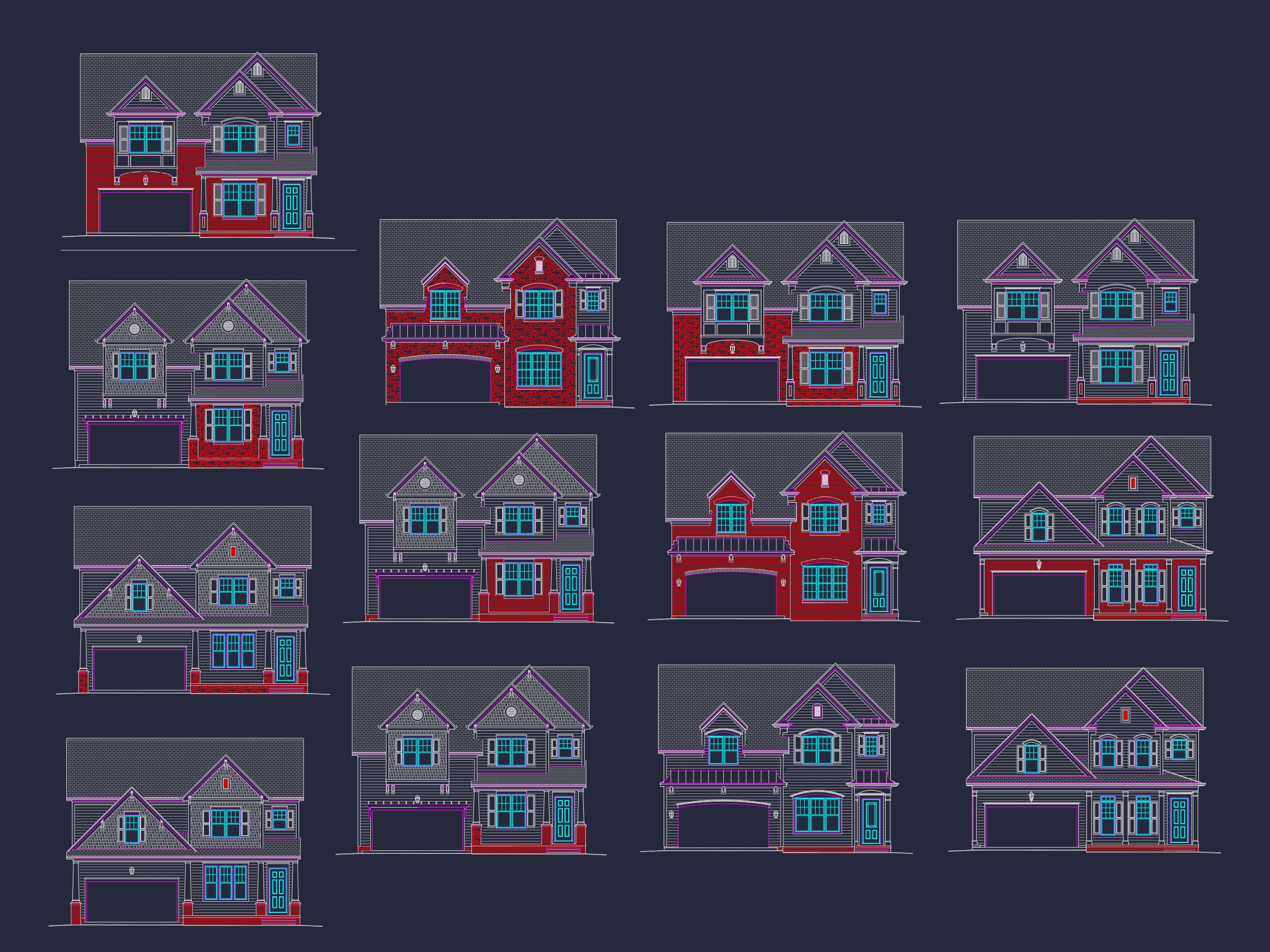 Beautiful 2-Story Home Plan with CAD Designs and 13 Elevations