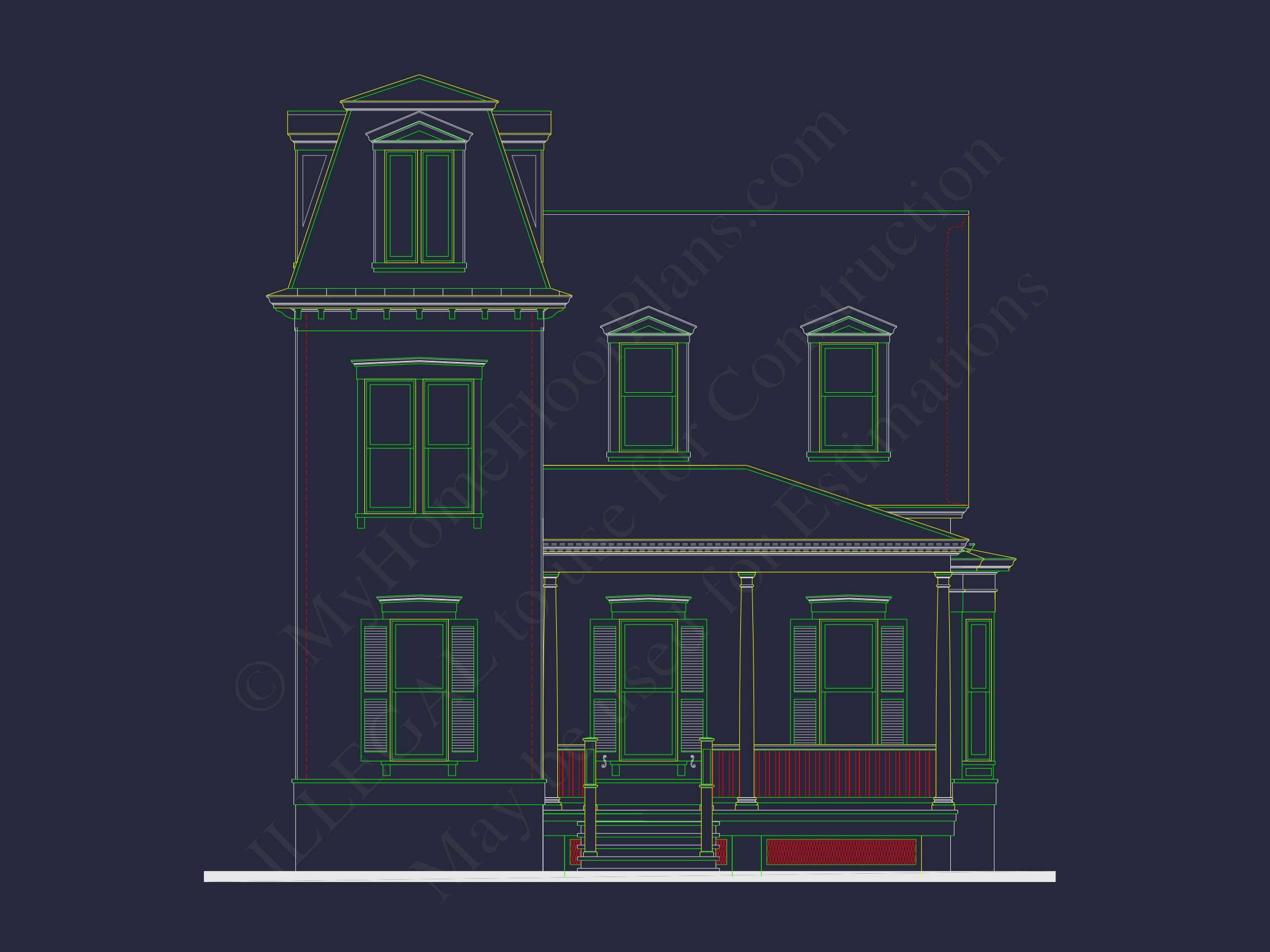 Colonial Two-Story Home Plan with Detached Garage and CAD Design