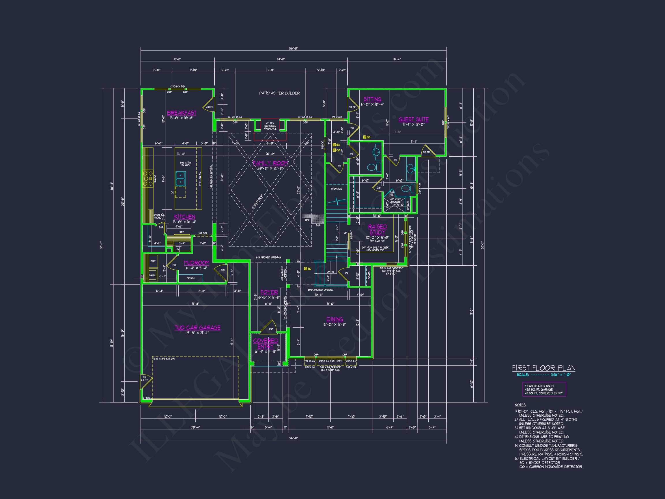 Modern Floor Plan with CAD Designs for 2-Story Home Blueprints