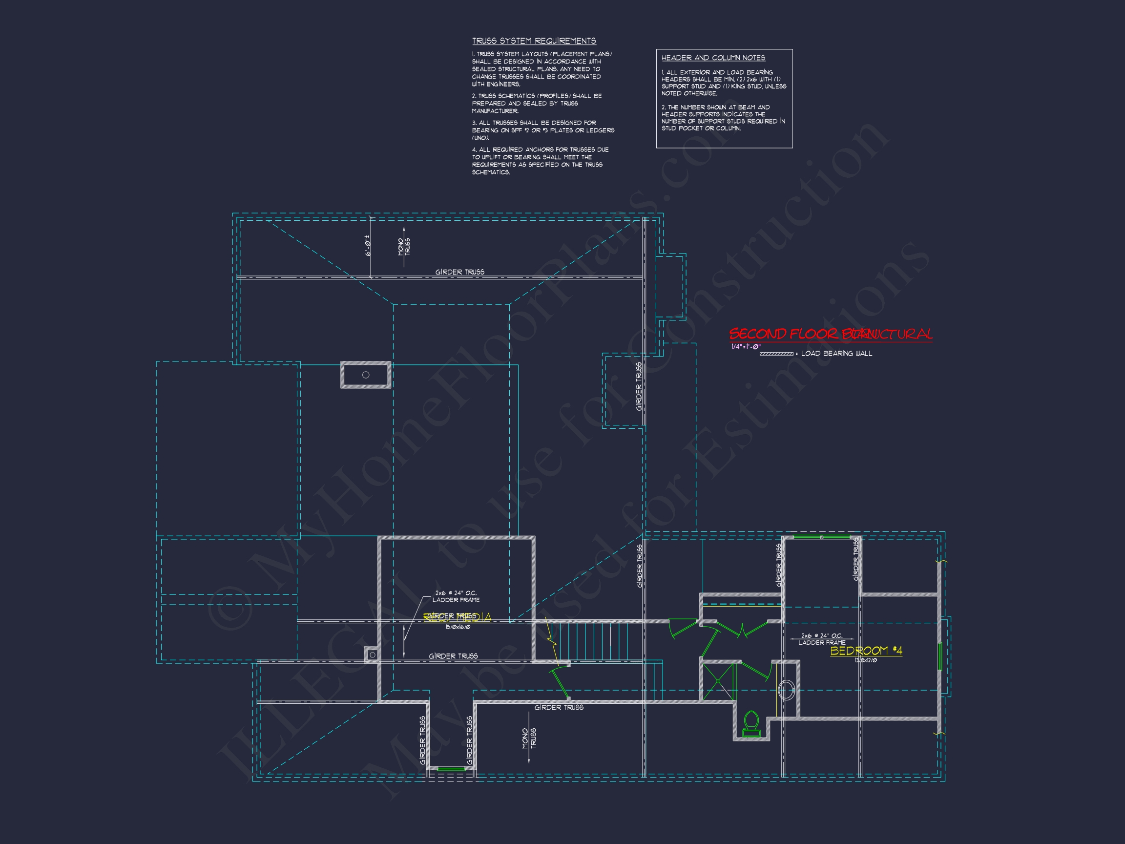 2-Story,5-Bed Traditional Home Floor Plan & Blueprint