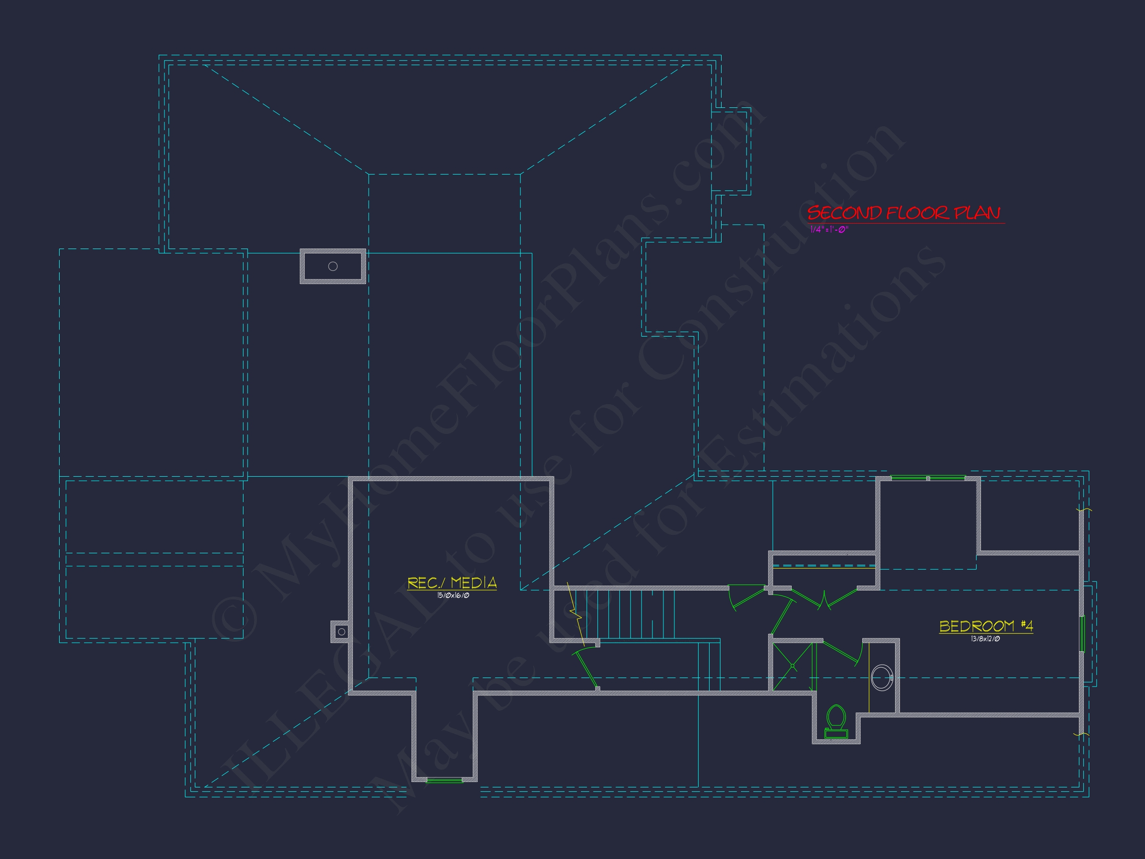 2-Story,5-Bed Traditional Home Floor Plan & Blueprint