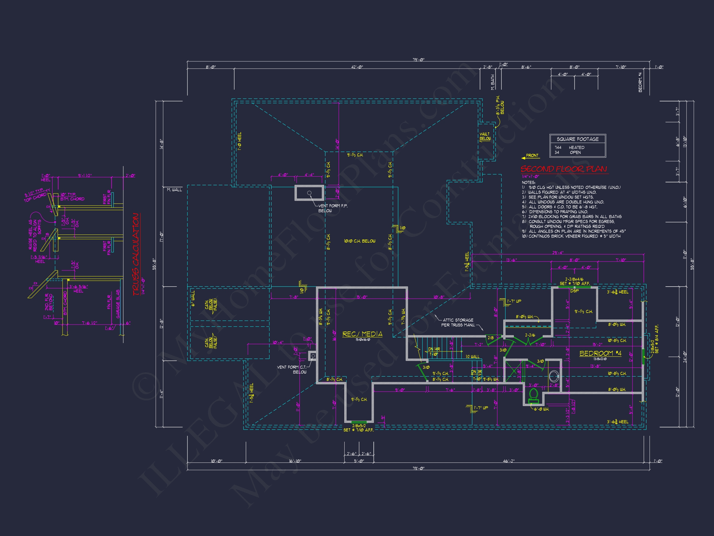 2-Story,5-Bed Traditional Home Floor Plan & Blueprint