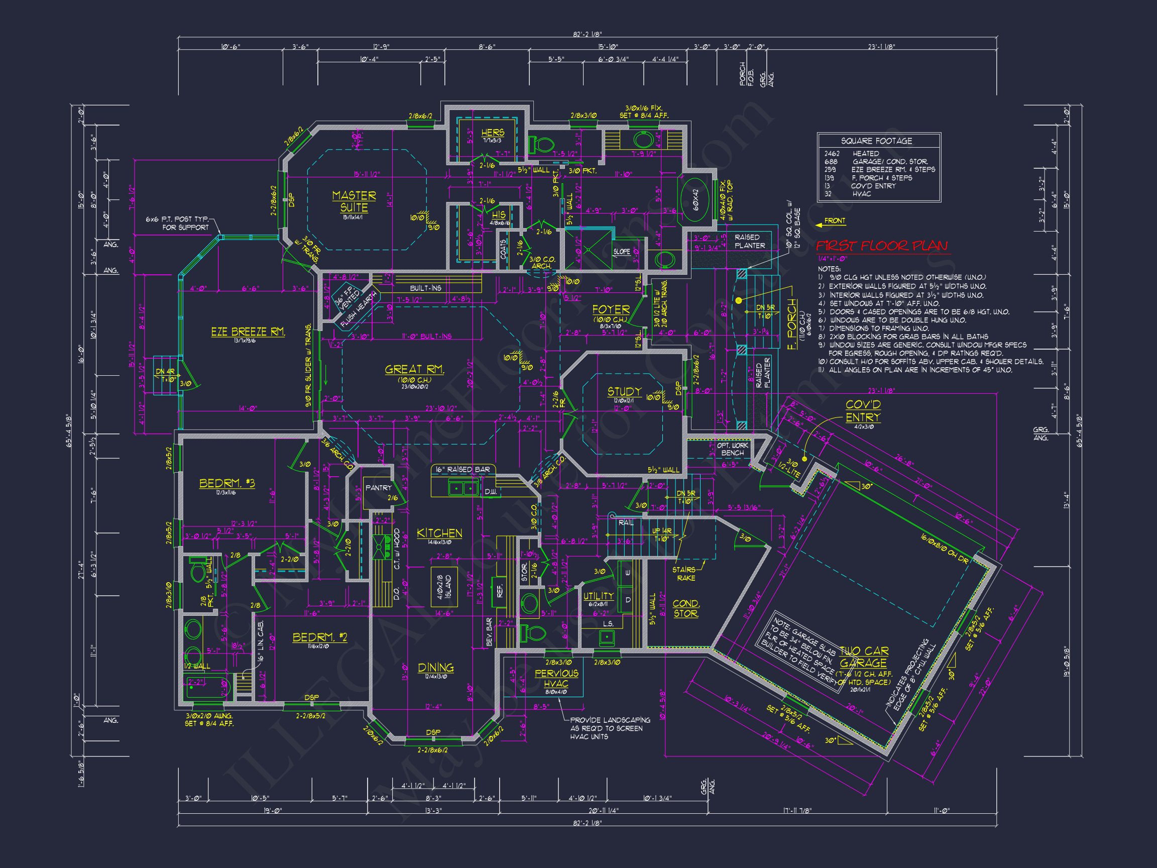 2-Story 3-Bed Traditional house Plan,2800 Sq Ft Floor Plan