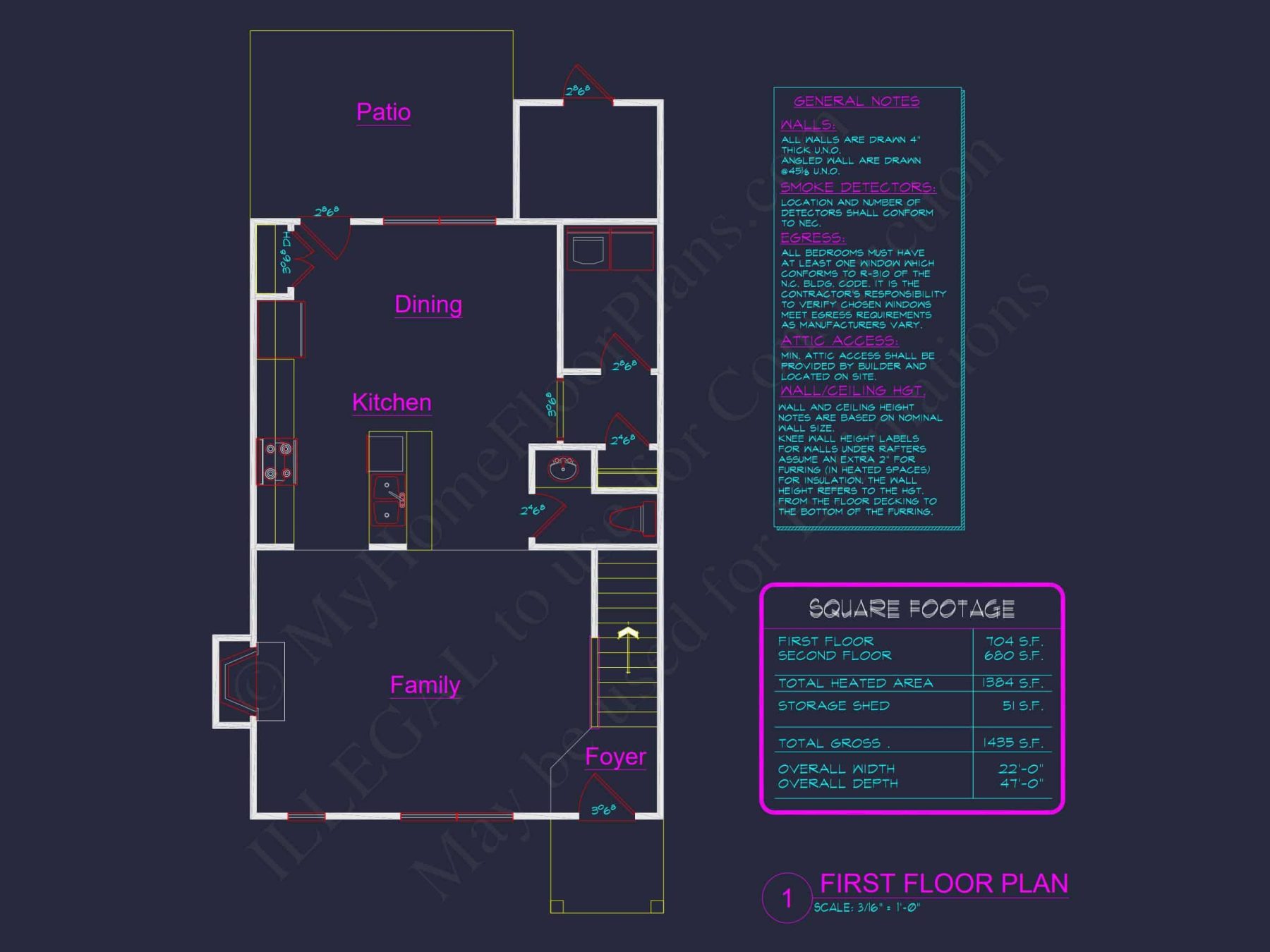 2-Story 3-Bedroom house Plan with Patio - 1384 Sq Ft