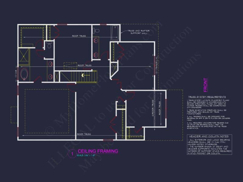 2 Story Craftsman house Plan - 2525 Sq Ft, 4 Beds, 3 Baths, 2 Car Garage Blueprint Design