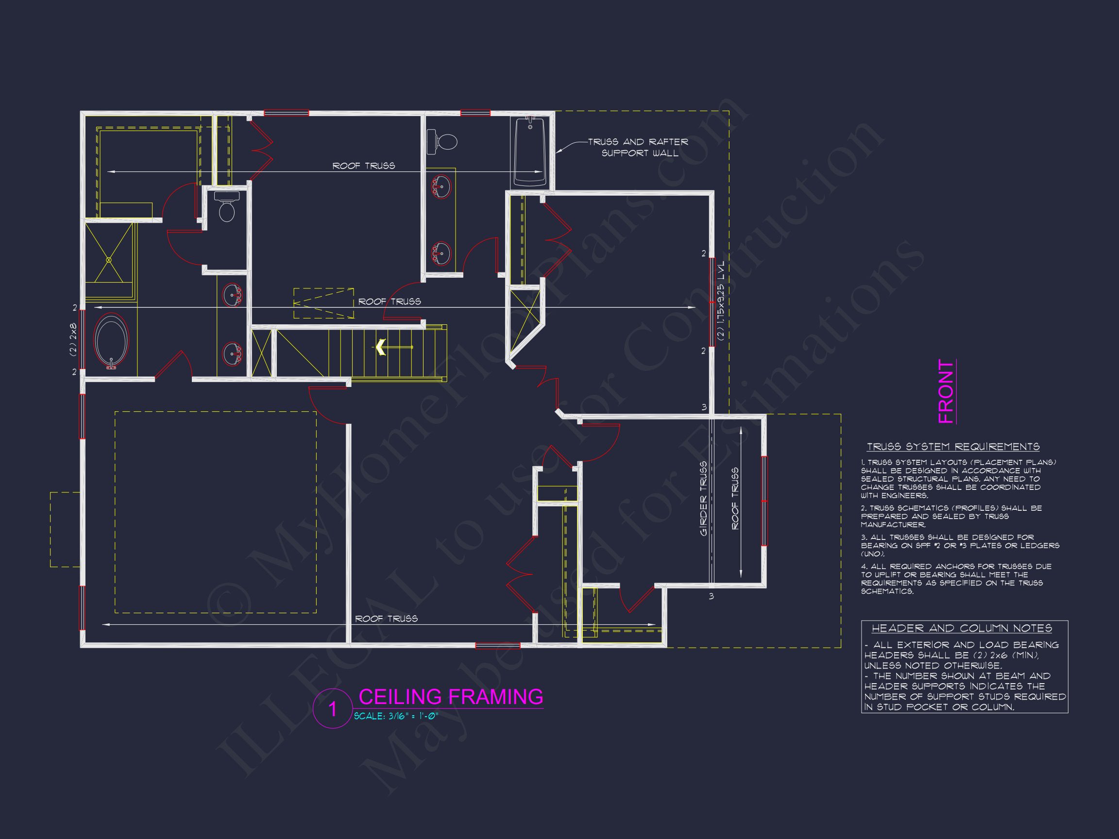 2 Story Craftsman house Plan - 2525 Sq Ft,4 Beds,3 Baths,2 Car Garage Blueprint Design