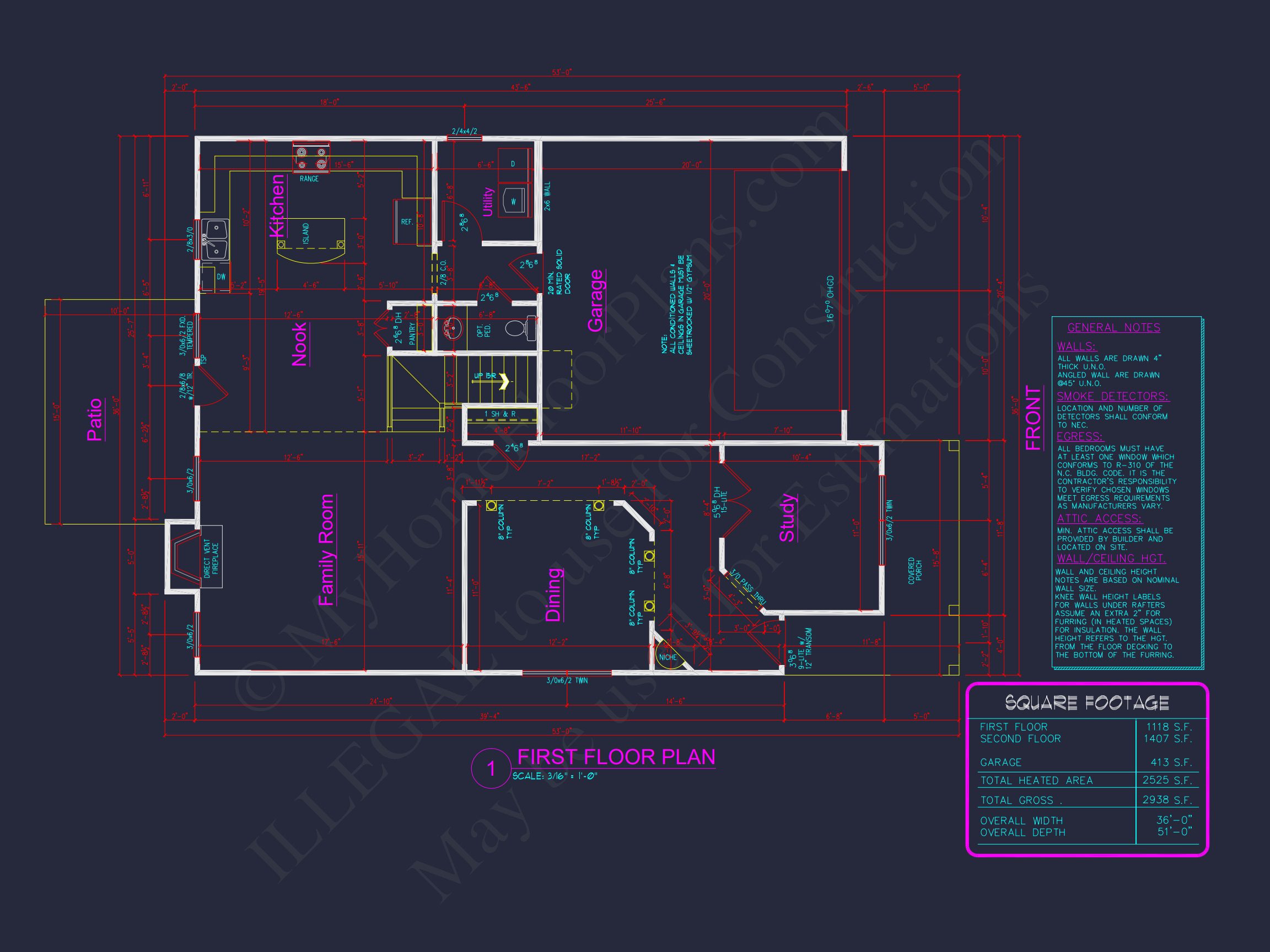 2 Story Craftsman house Plan - 2525 Sq Ft,4 Beds,3 Baths,2 Car Garage Blueprint Design