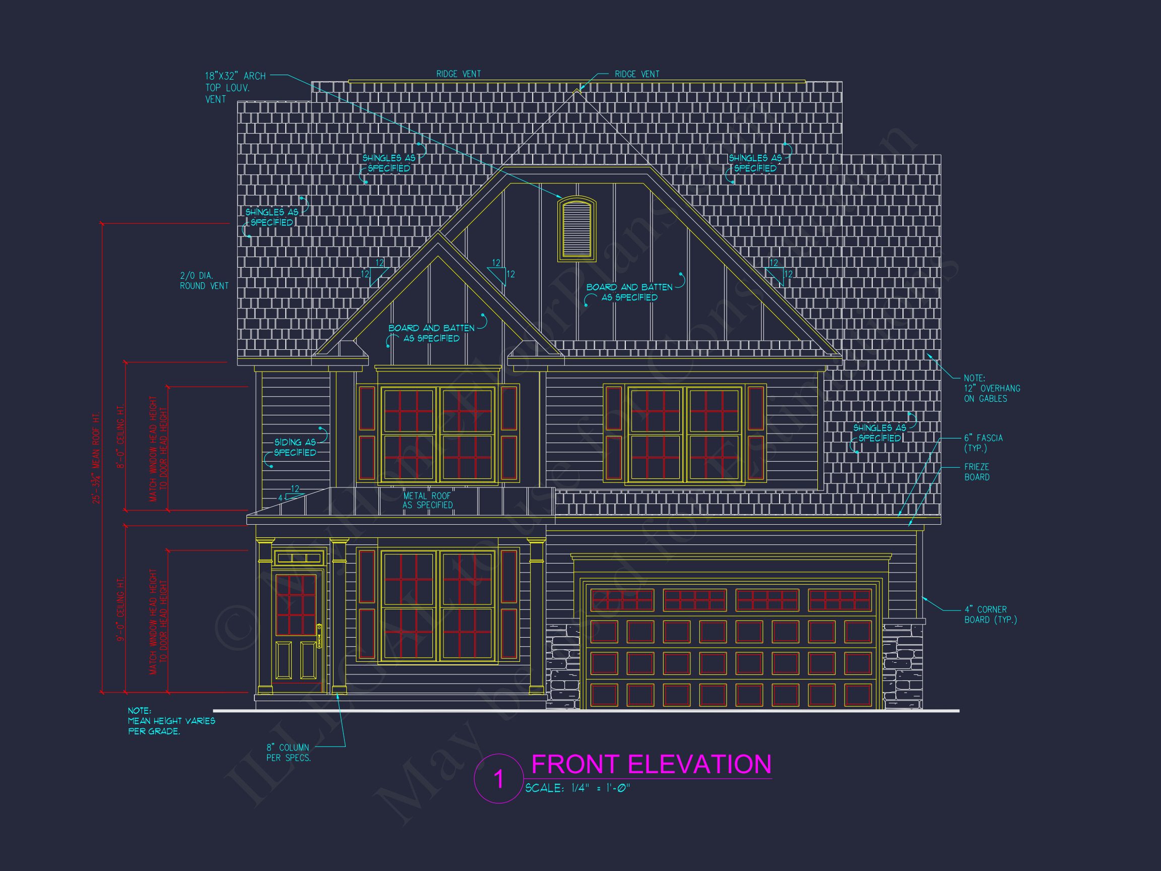 2 Story Craftsman house Plan - 2525 Sq Ft,4 Beds,3 Baths,2 Car Garage Blueprint Design
